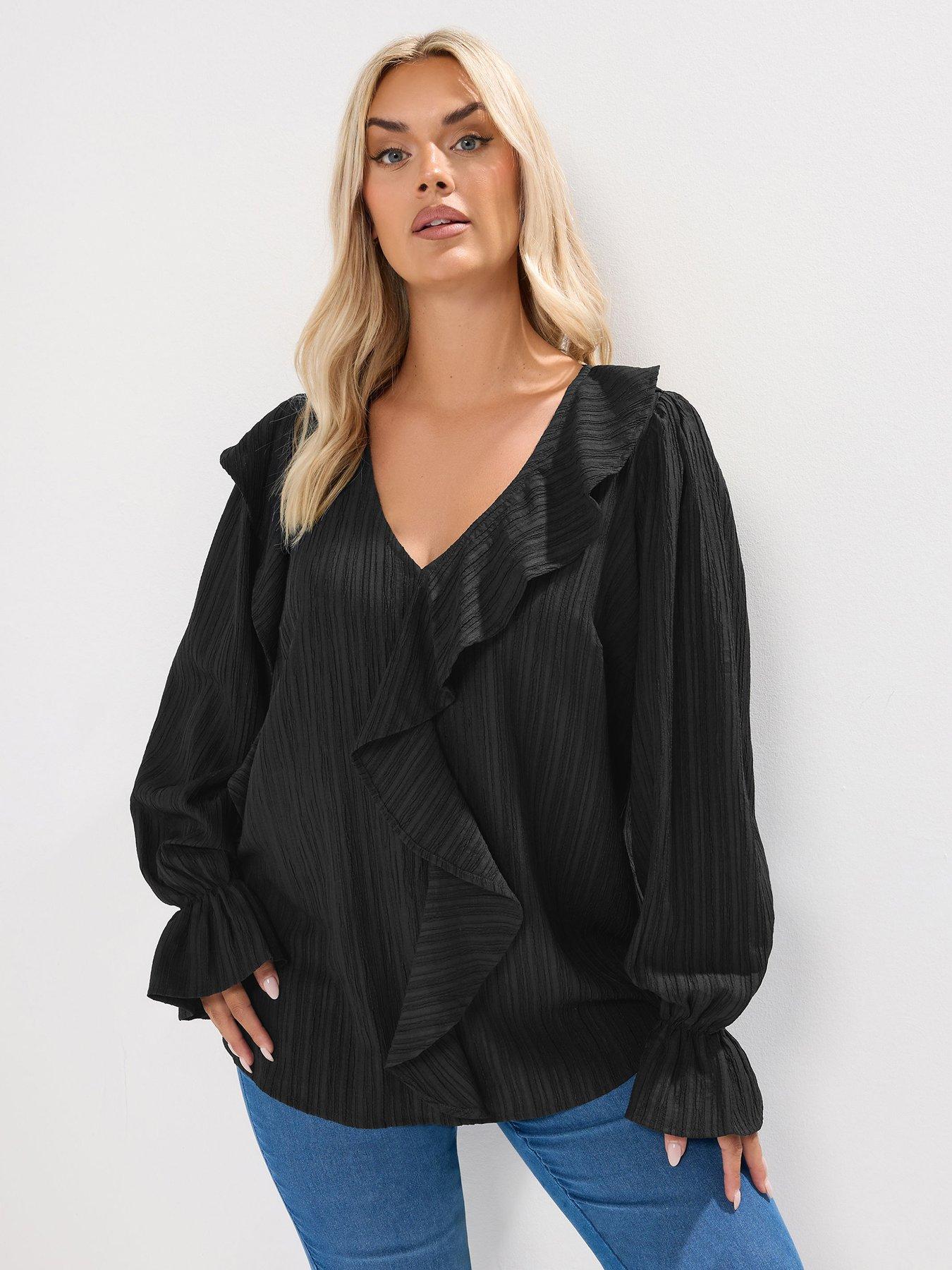 undefined Curve Textured Ruffle Blouse - Black