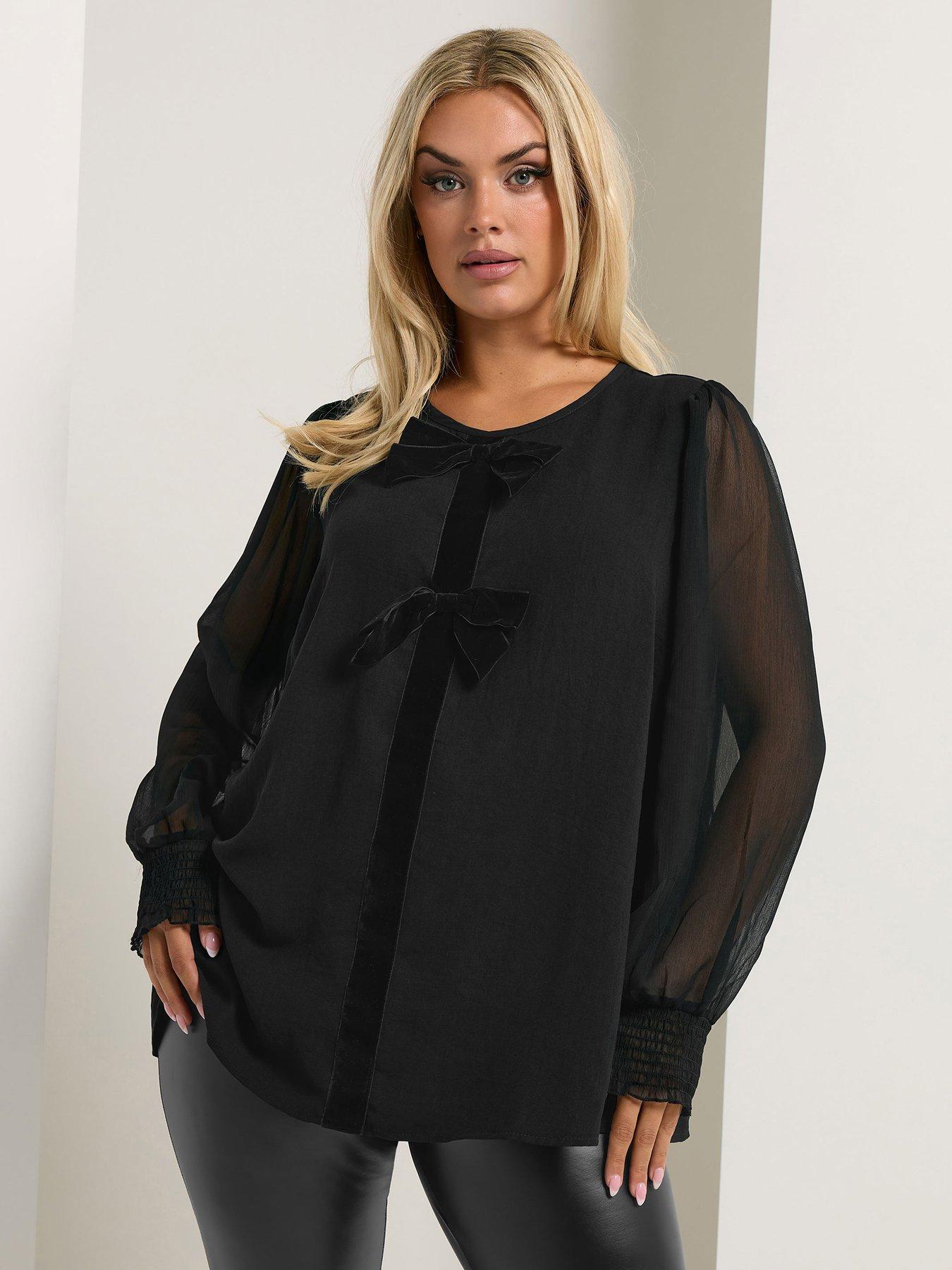 undefined Curve Bow Blouse - Black