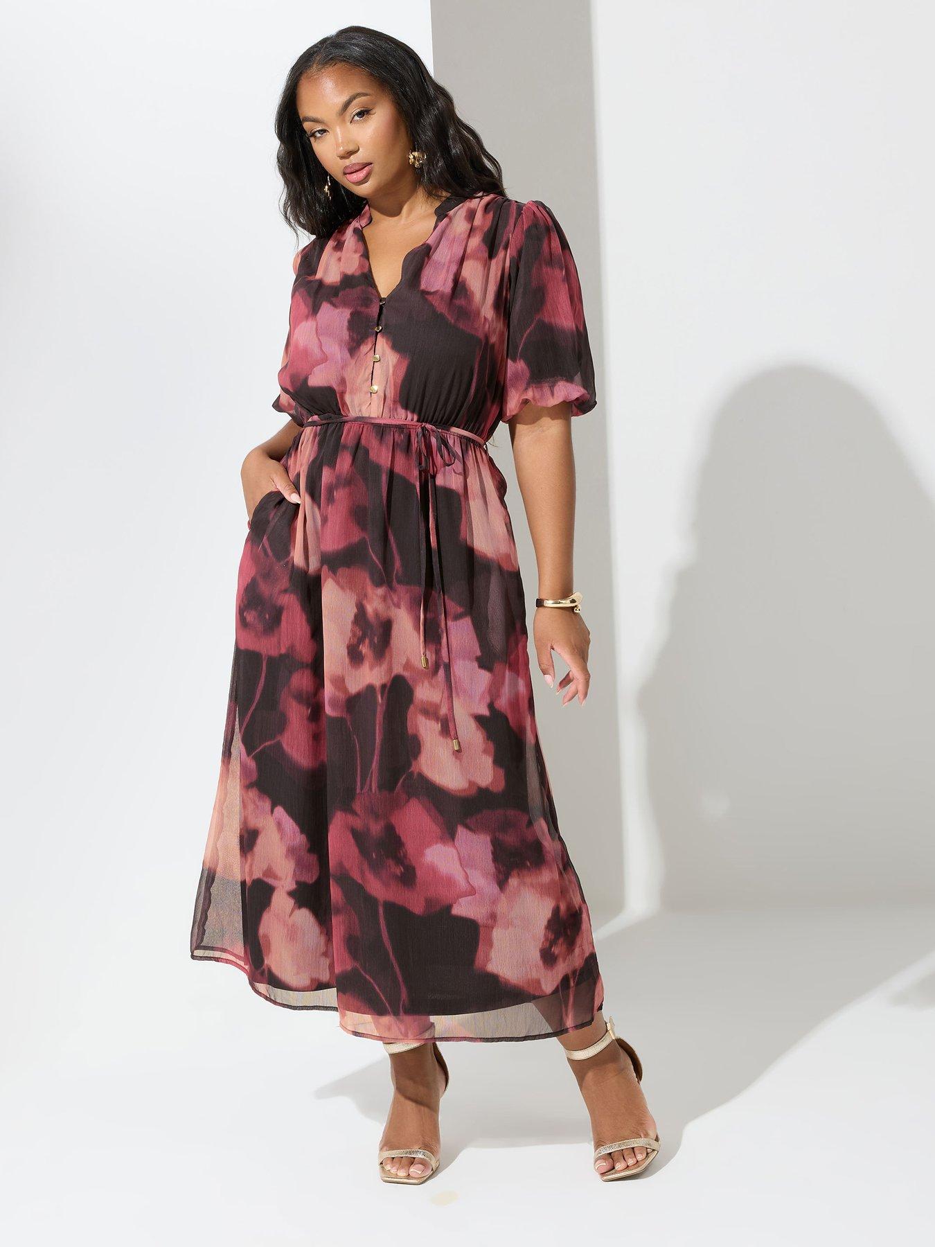 Yours Curve Floral Puff Sleeve Shirt Dress - Print