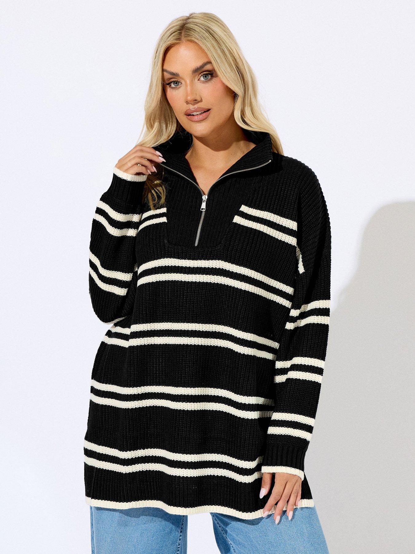undefined Curve Quarter Zip Stripe Jumper - Black
