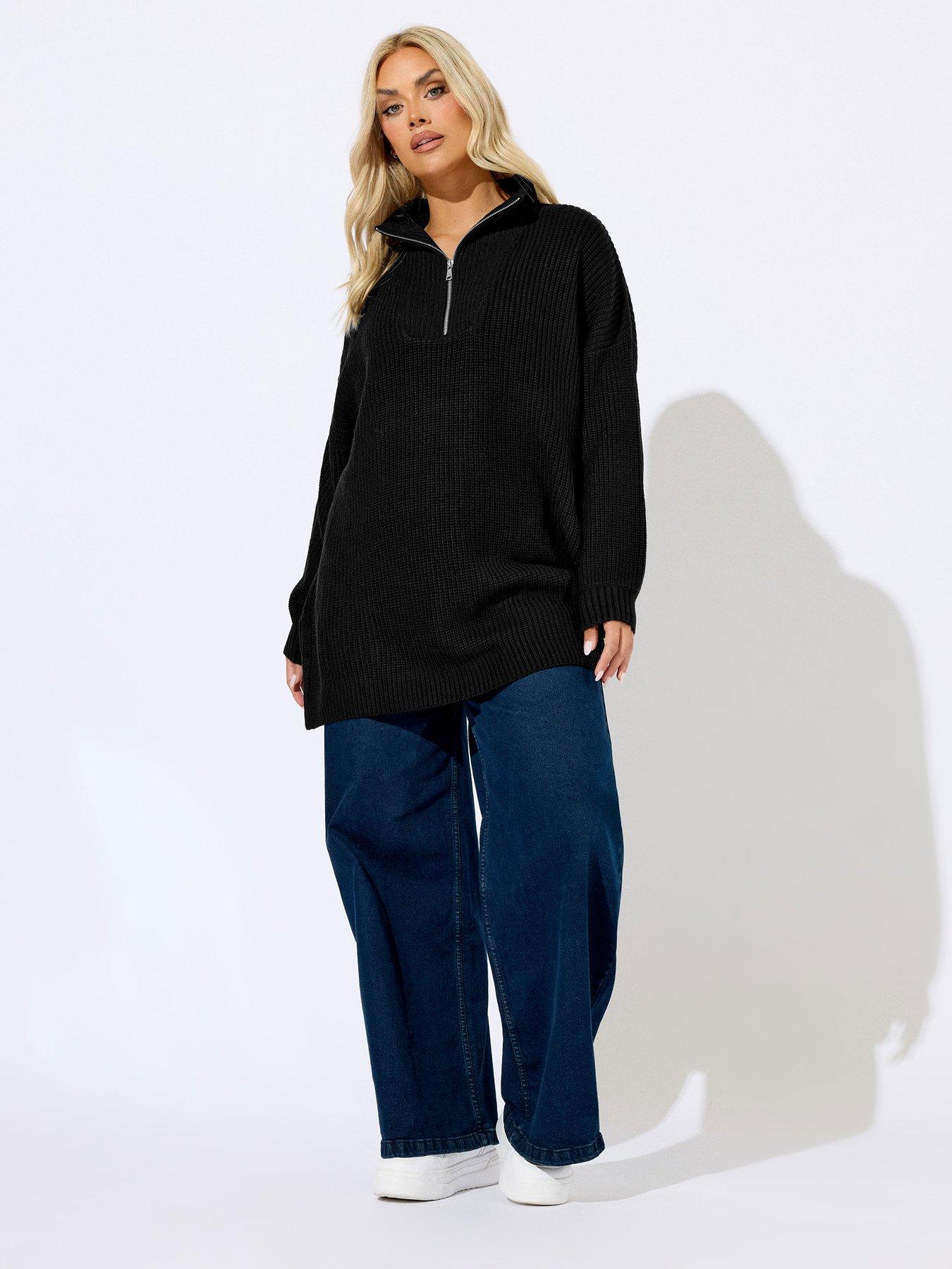 Image 3 of 4 of Yours Curve Quarter Zip Jumper - Black