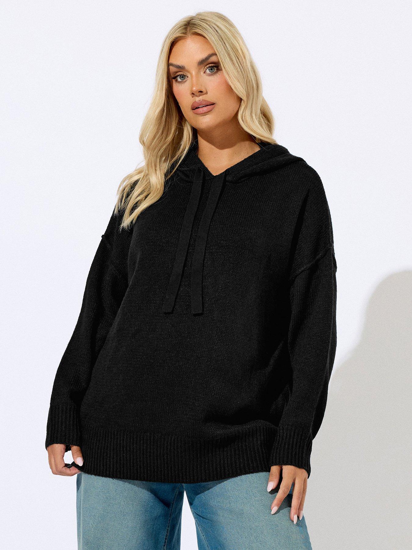 undefined Curve Hooded Seam Detail Jumper - Black