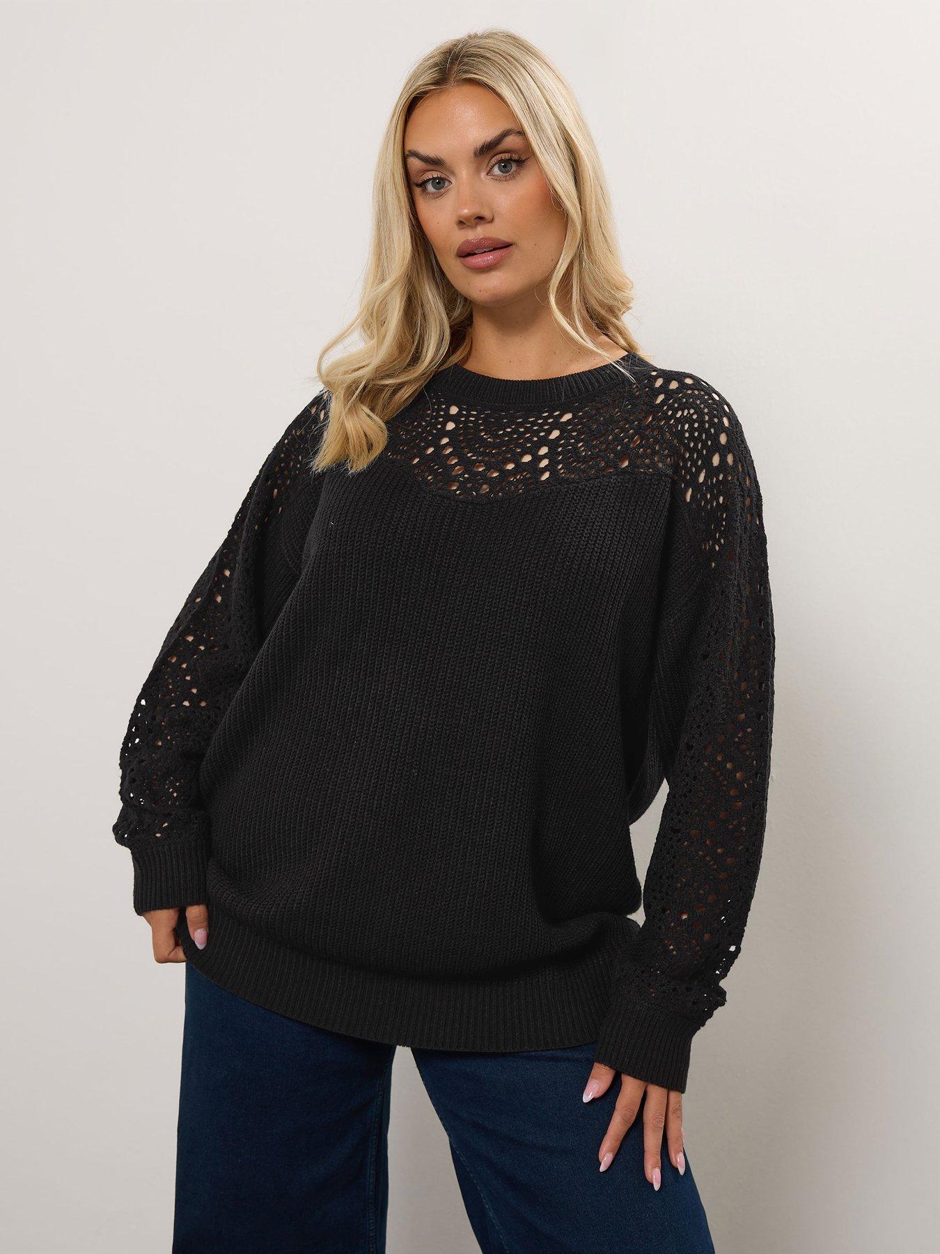 yours-curve-open-stitch-pointelle-jumper-black