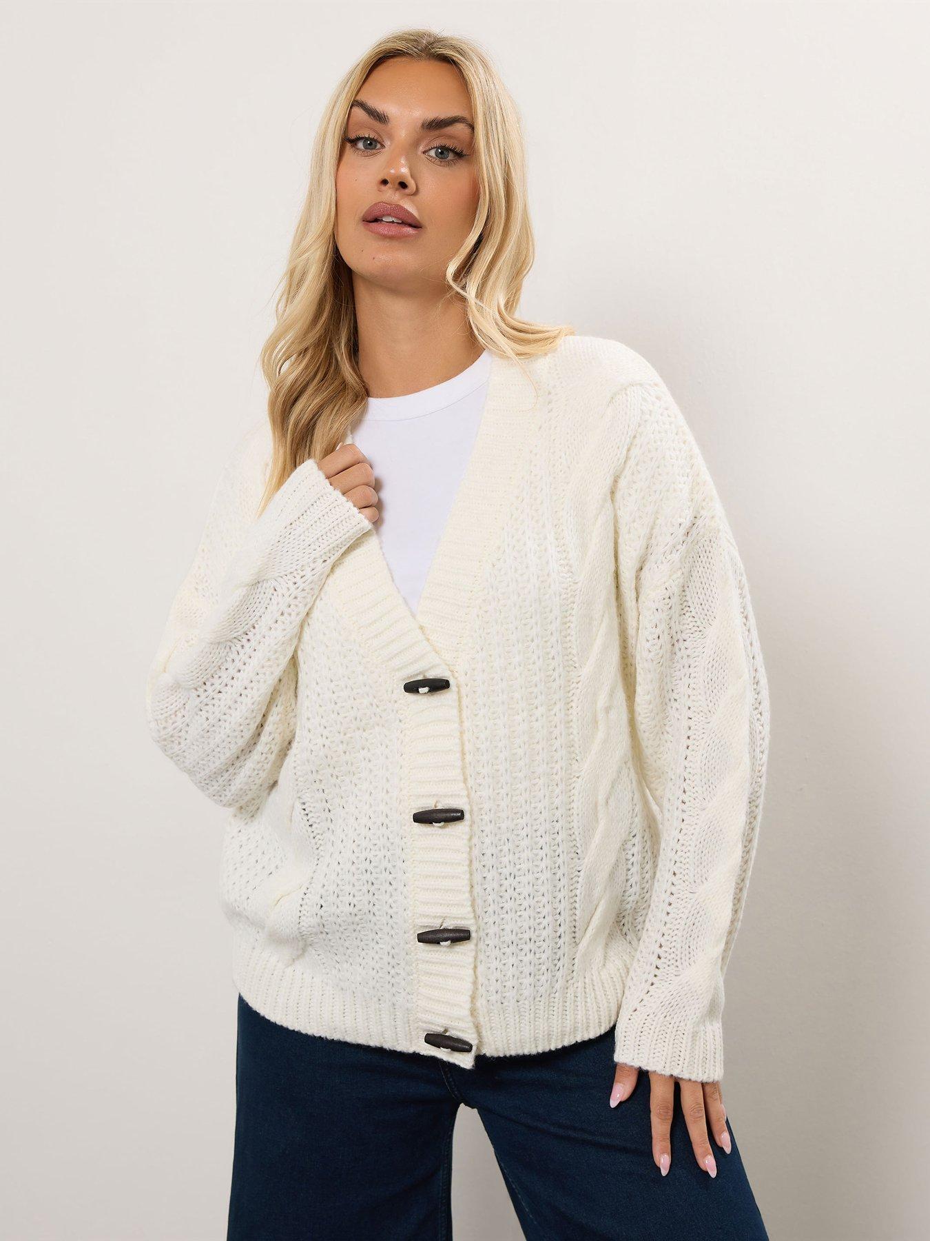 undefined Curve Chunky Cable Cardigan - Ivory