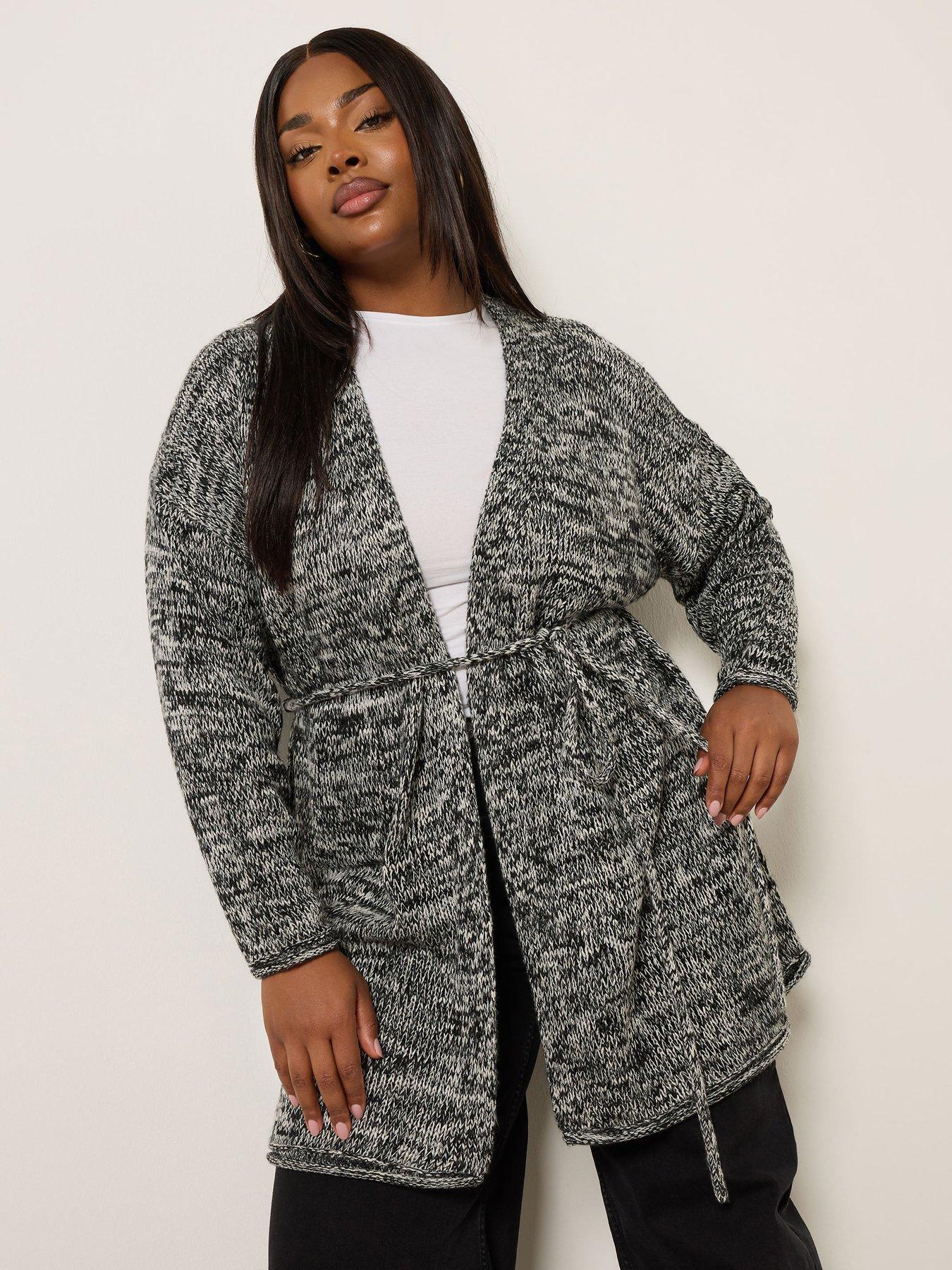 undefined Curve Twist Belted Cardigan - Black