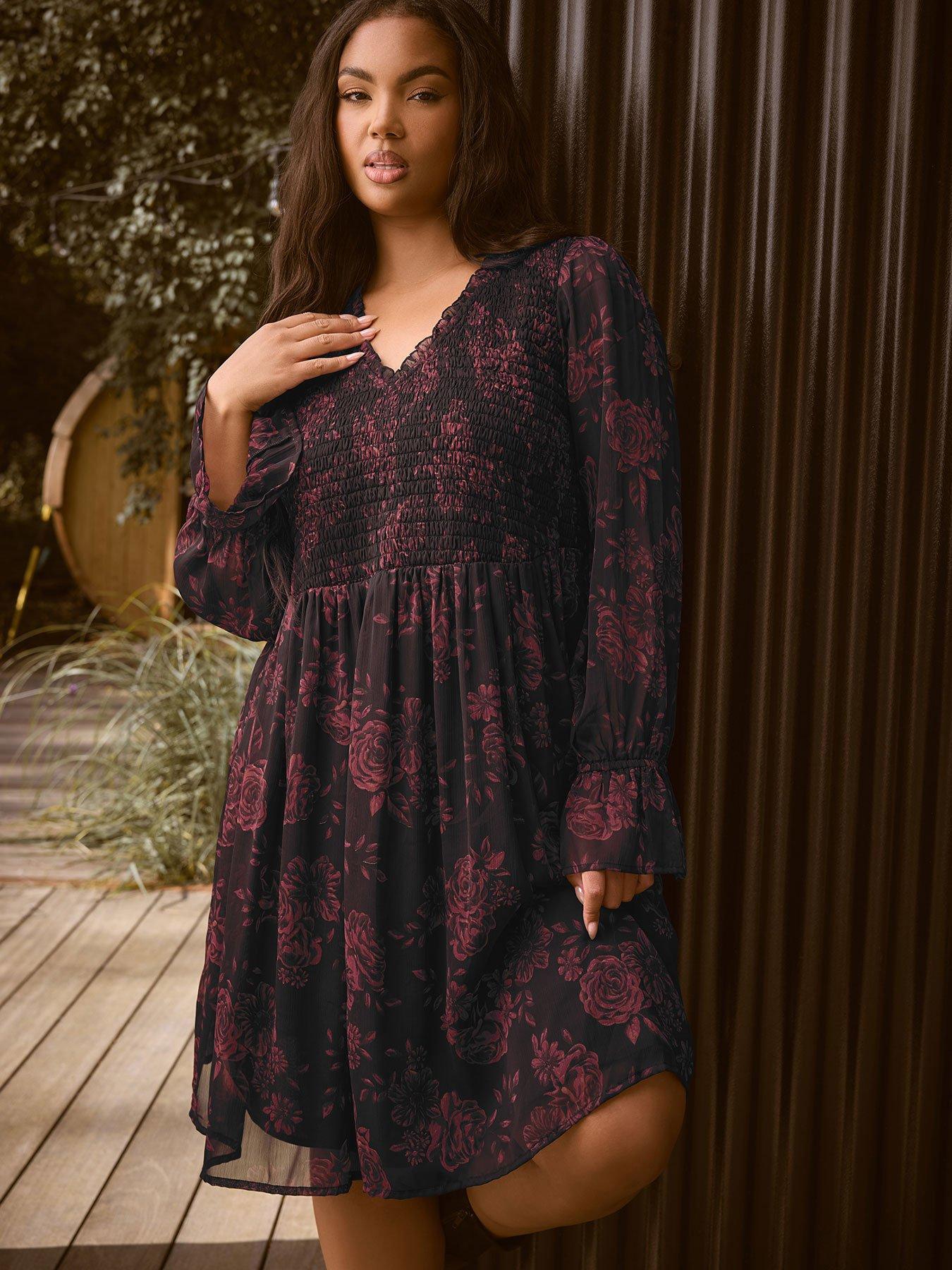 Yours Curve Shirred Mini Dress - Black