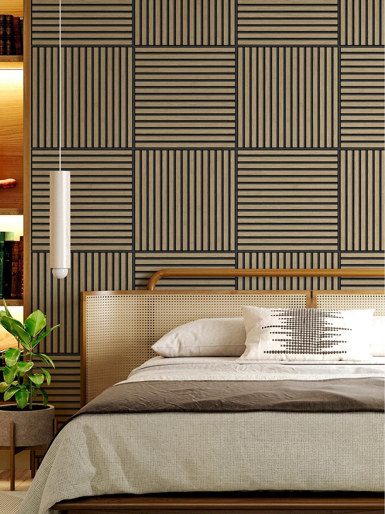 undefined Acoustic Slat Wood Tile Natural 60x60cm Wall Panels - Pack 4