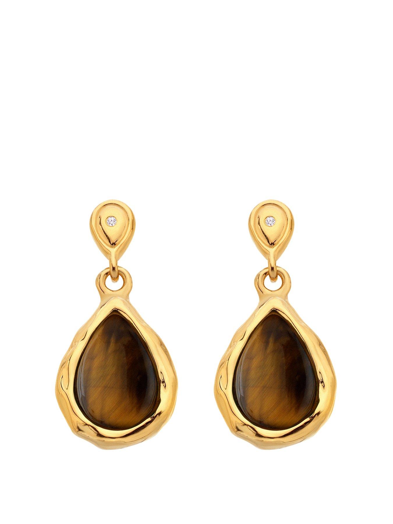 undefined Hdxgem Teardrop Earrings - Tigers Eys - Gold
