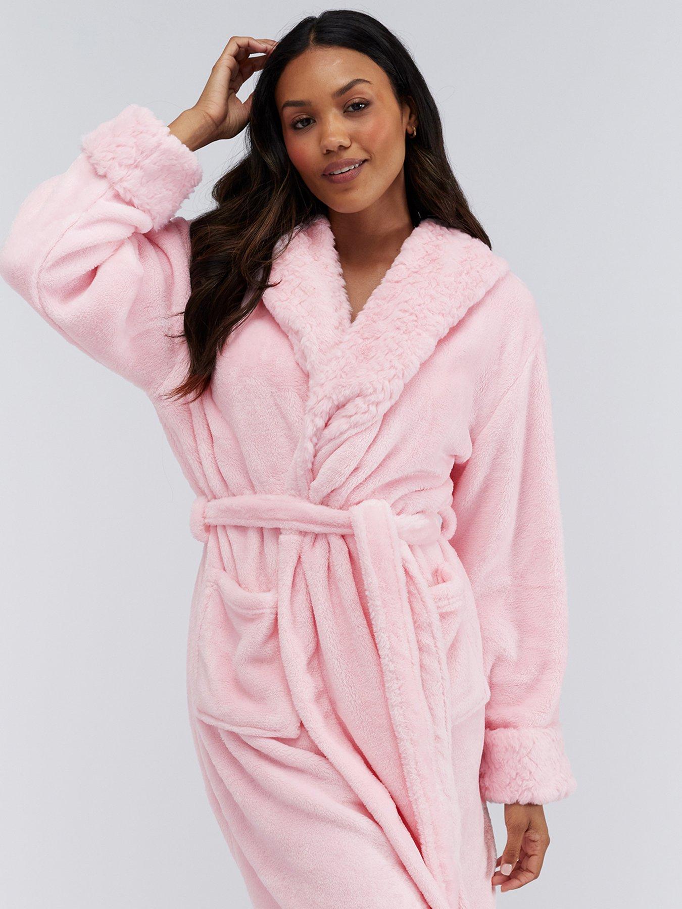 Boux Avenue Fur Trim Midi Dressing Gown - Pink