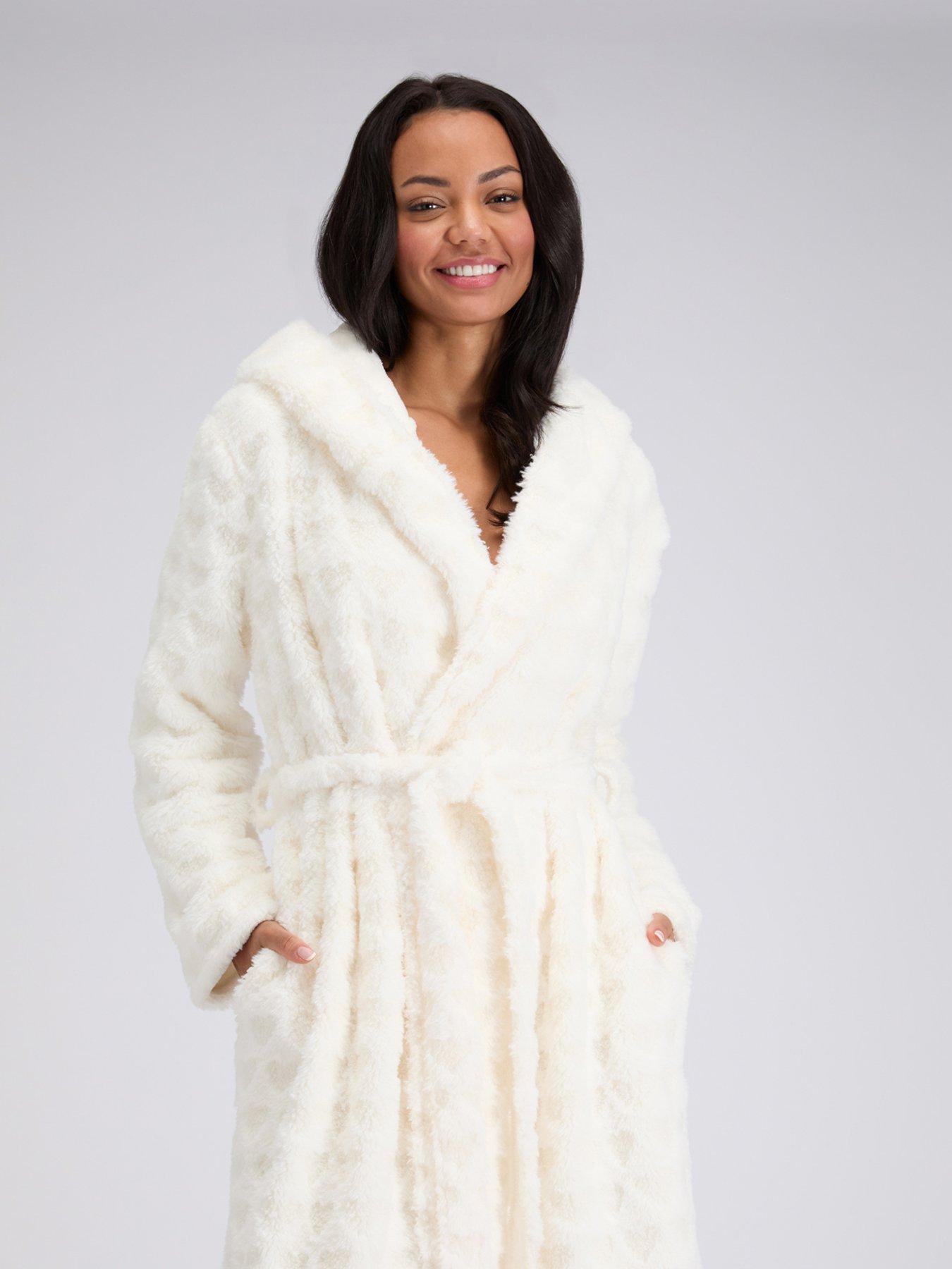 Boux Avenue Fur Heart Long Dressing Gown - Ivory