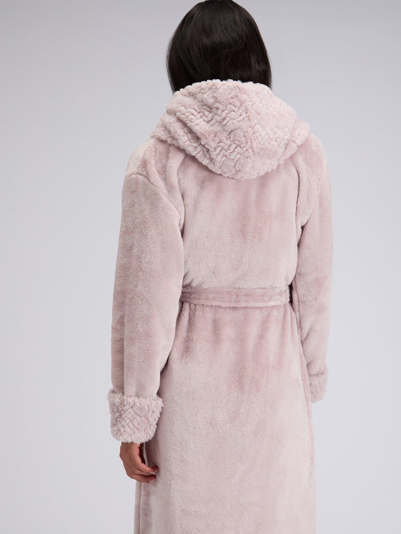 Image 2 of 6 of Boux Avenue Fur Heart Long Dressing Gown - Brown