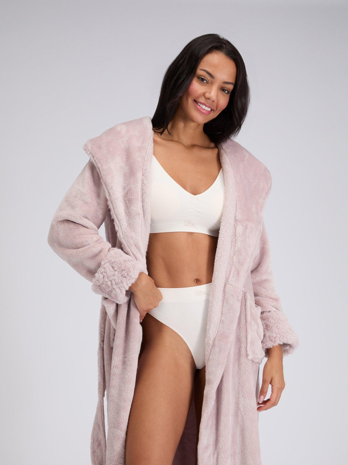Image 3 of 6 of Boux Avenue Fur Heart Long Dressing Gown - Brown