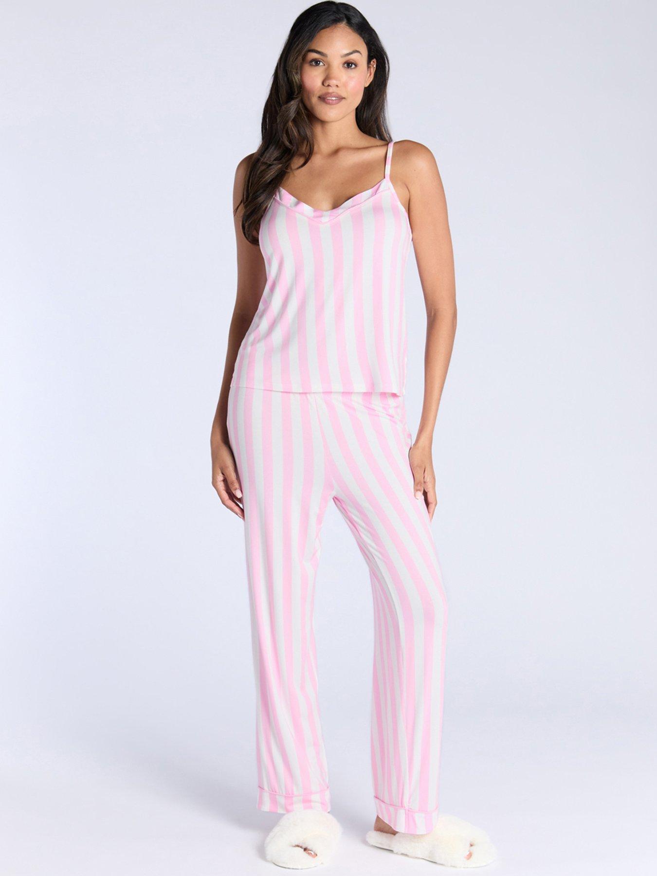 undefined Rib Frill Cami & Pant Set - Pink