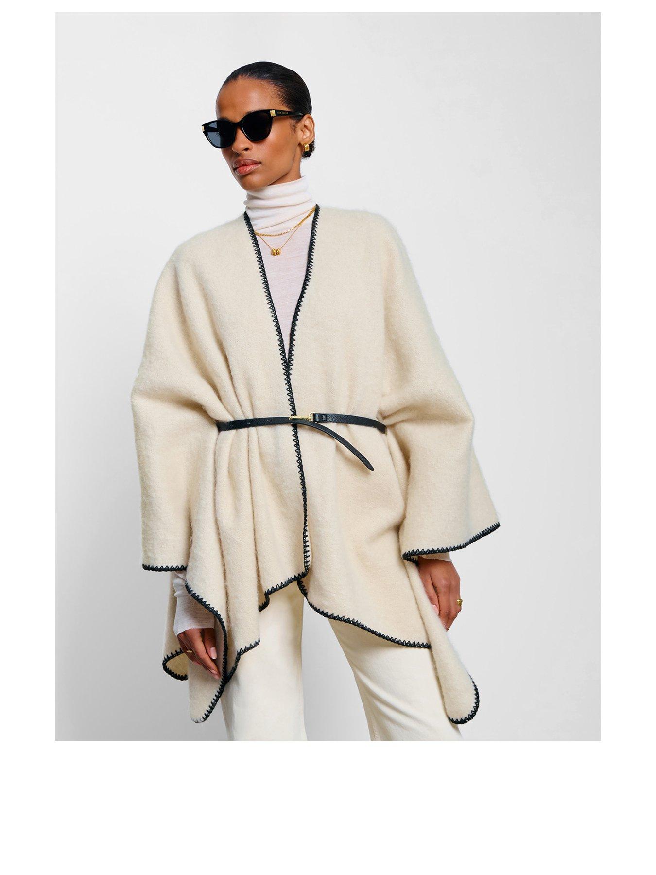 Katie Loxton Whipstitch Cape With Belt - Cream