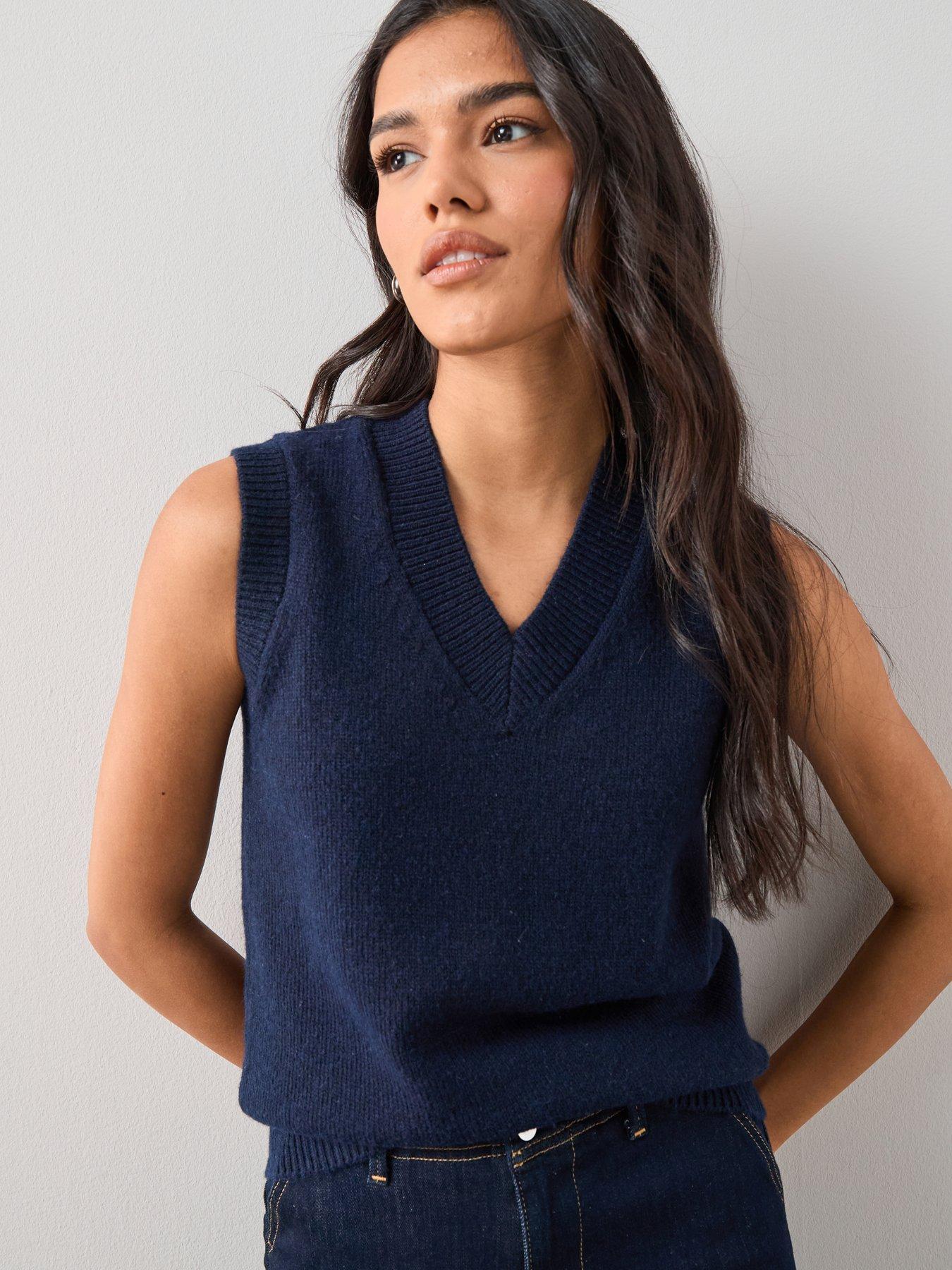 The Very Collection V Neck Knitted Tank - Navy Blue