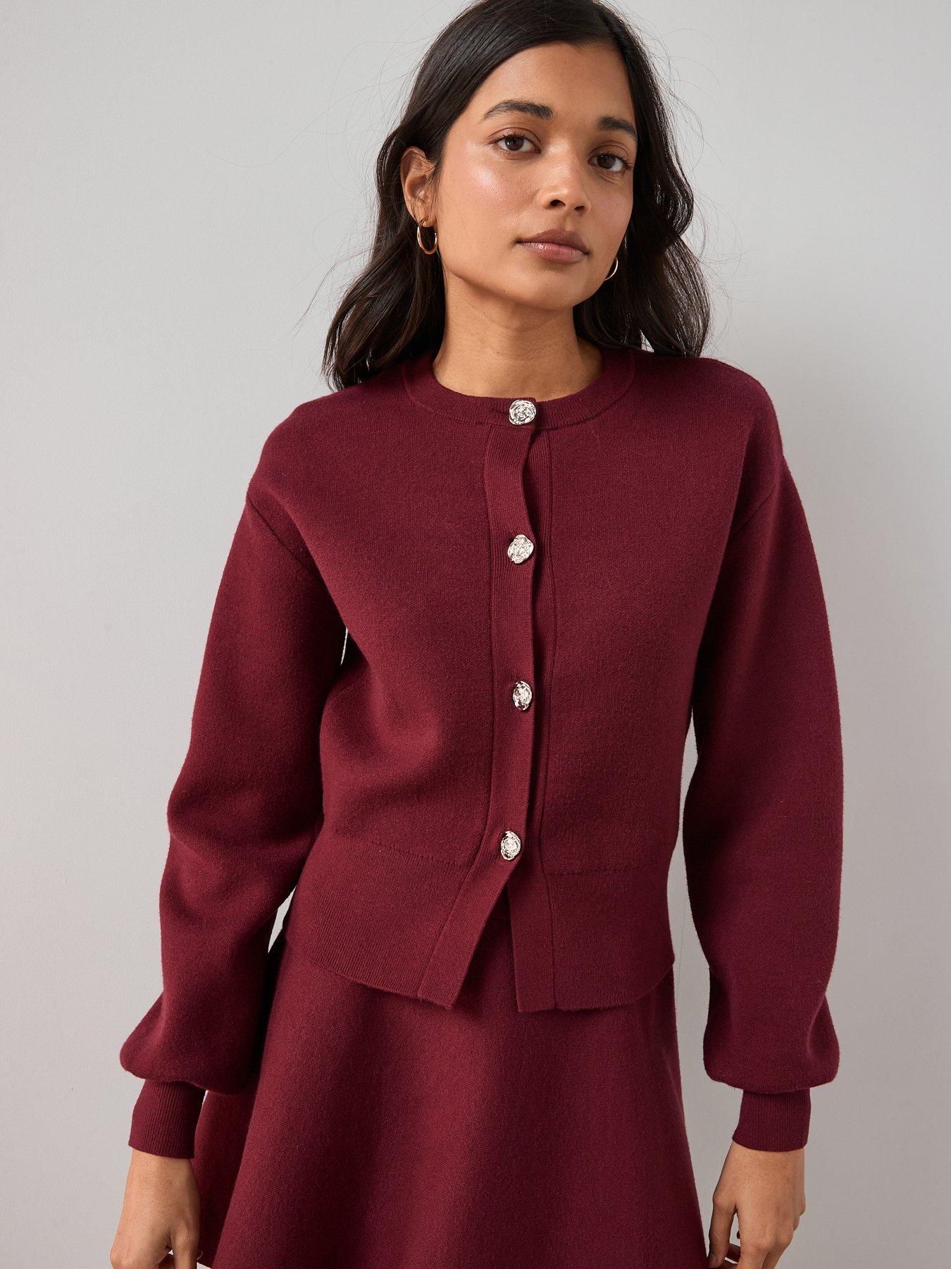 The Very Collection Compact Knitted Cardigan Co-ord - Burgundy Red