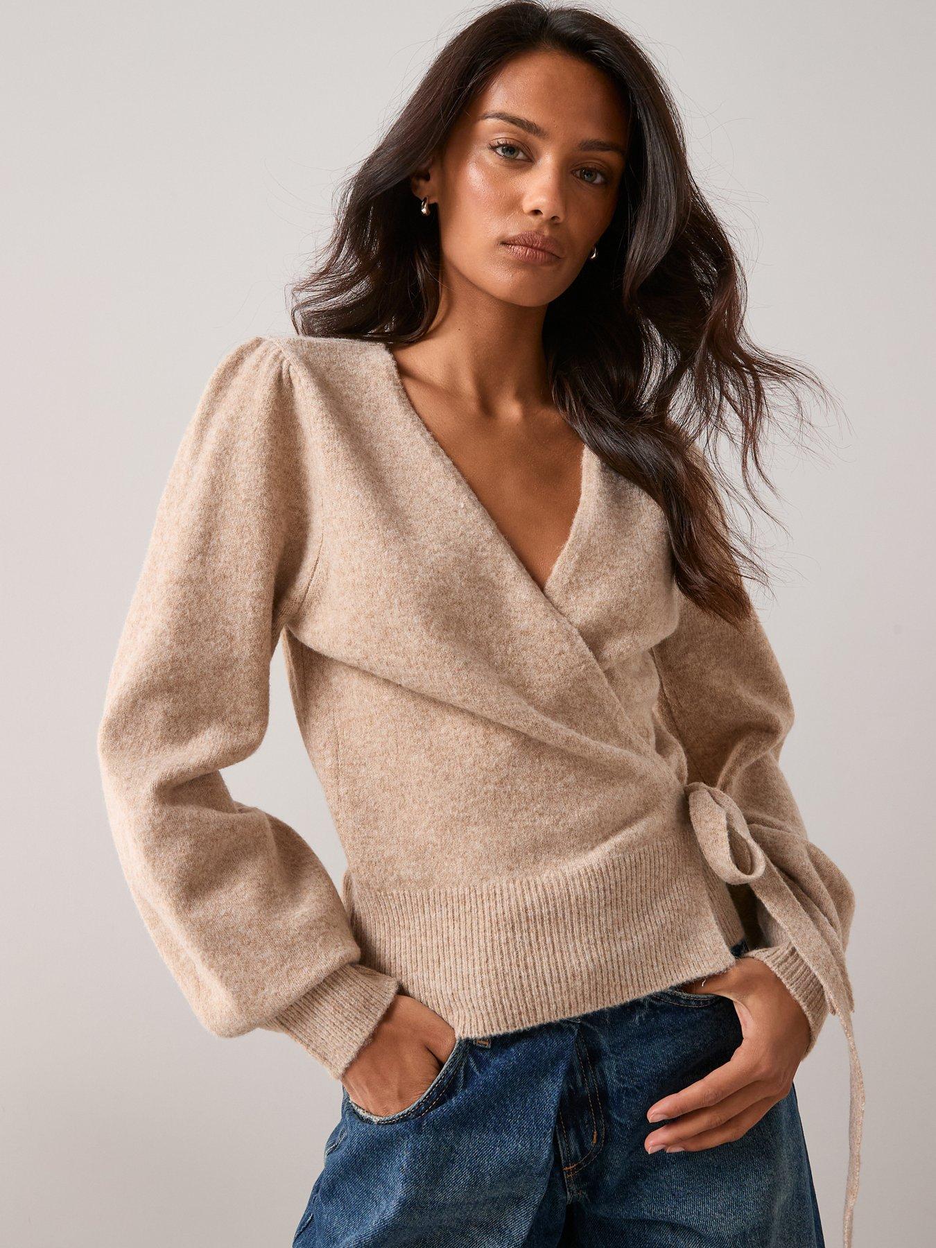 The Very Collection: Knitted Wrap Cardigan - Beige