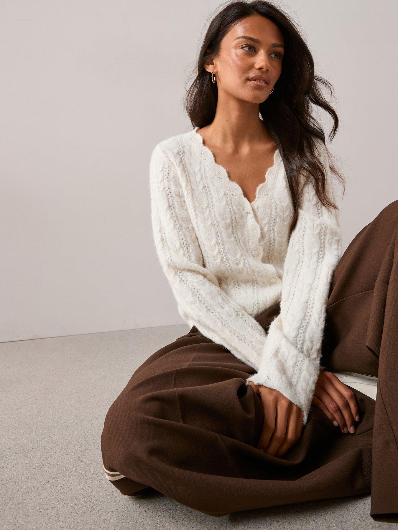 The Very Collection V Neck Pointelle Cardigan - Cream