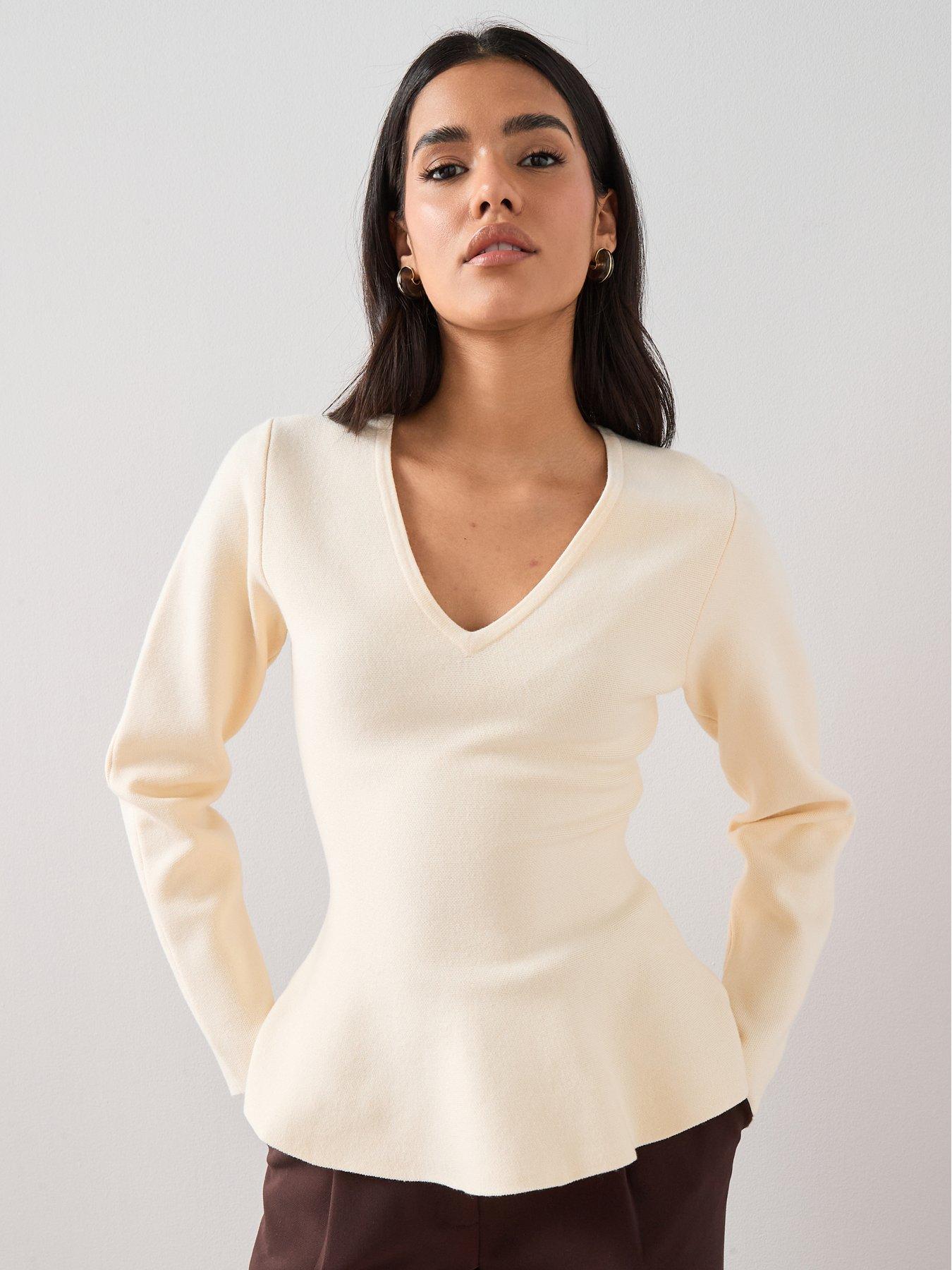 The Very Collection: Compact Knit V Neck Peplum Jumper - Yellow