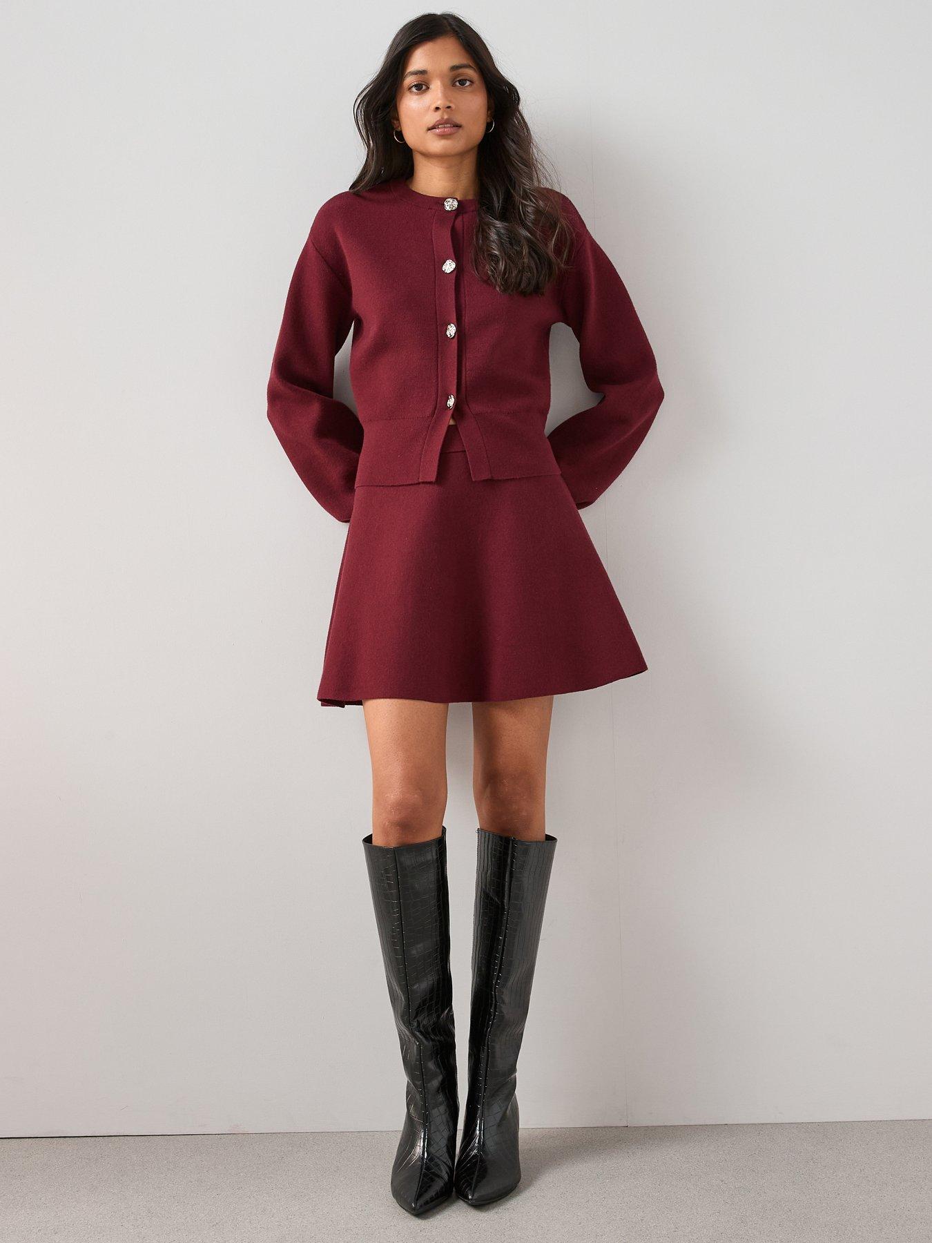 The Very Collection Compact Knitted Fit  &  Flare Mini Skirt Coord - Burgundy