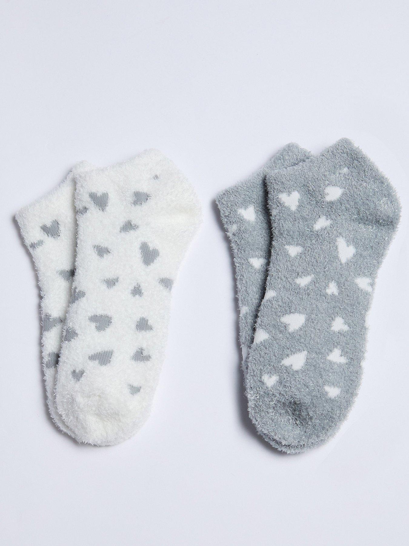 Boux Avenue Heart Pack of 2 Cosy Trainer Socks - Grey Mix
