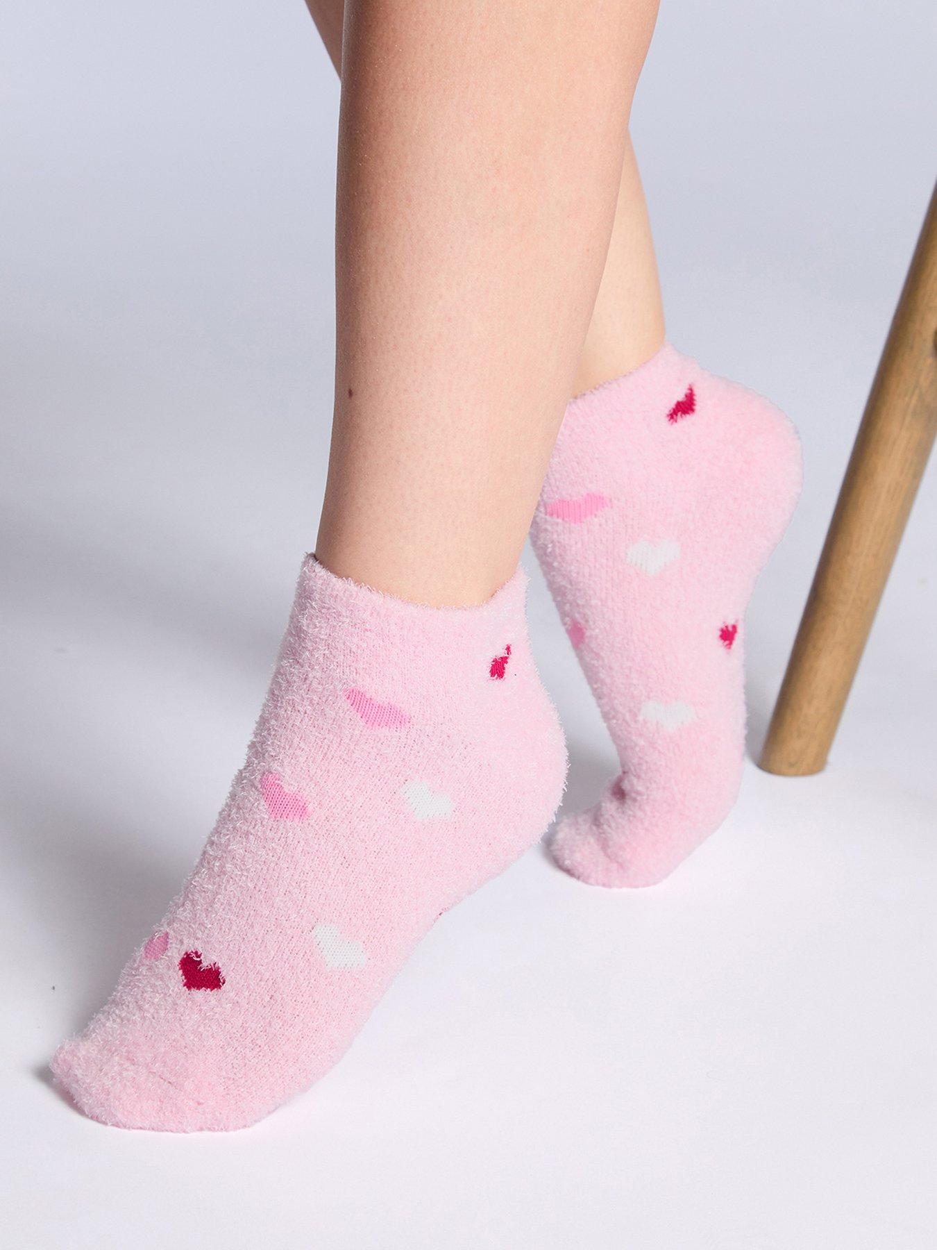 undefined Multi Heart Pack of 2 Cosy Trainer Socks - Pink Mix