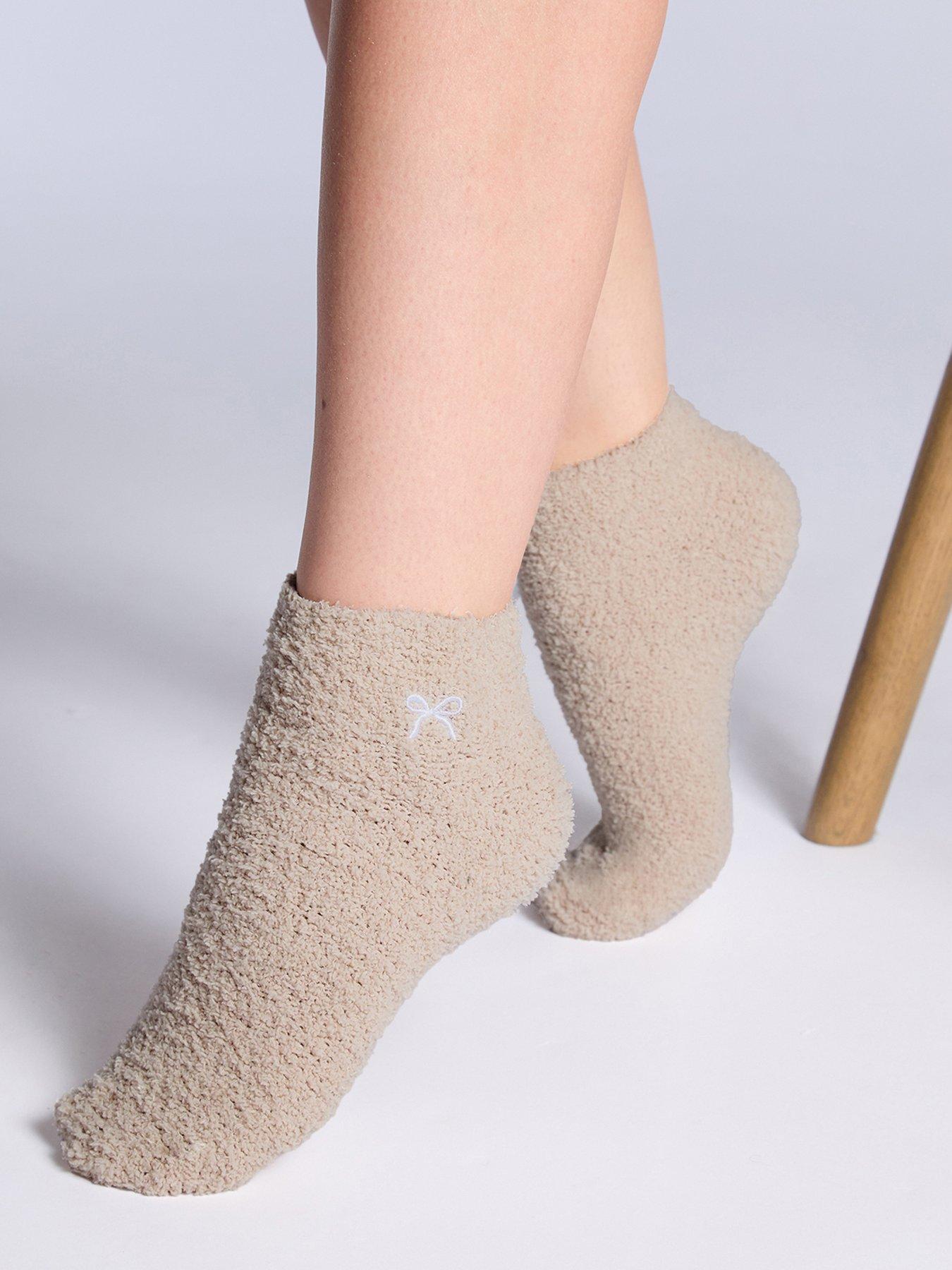 Boux Avenue Bear Bow Pack of Cosy Trainer Socks Neutral Mix