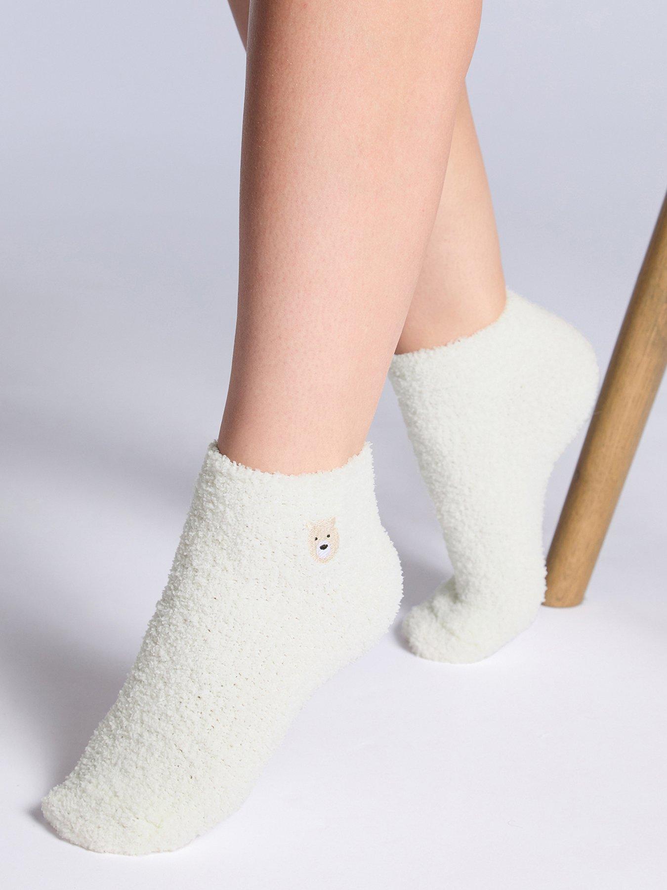 Boux Avenue Bear Bow Pack of Cosy Trainer Socks Neutral Mix