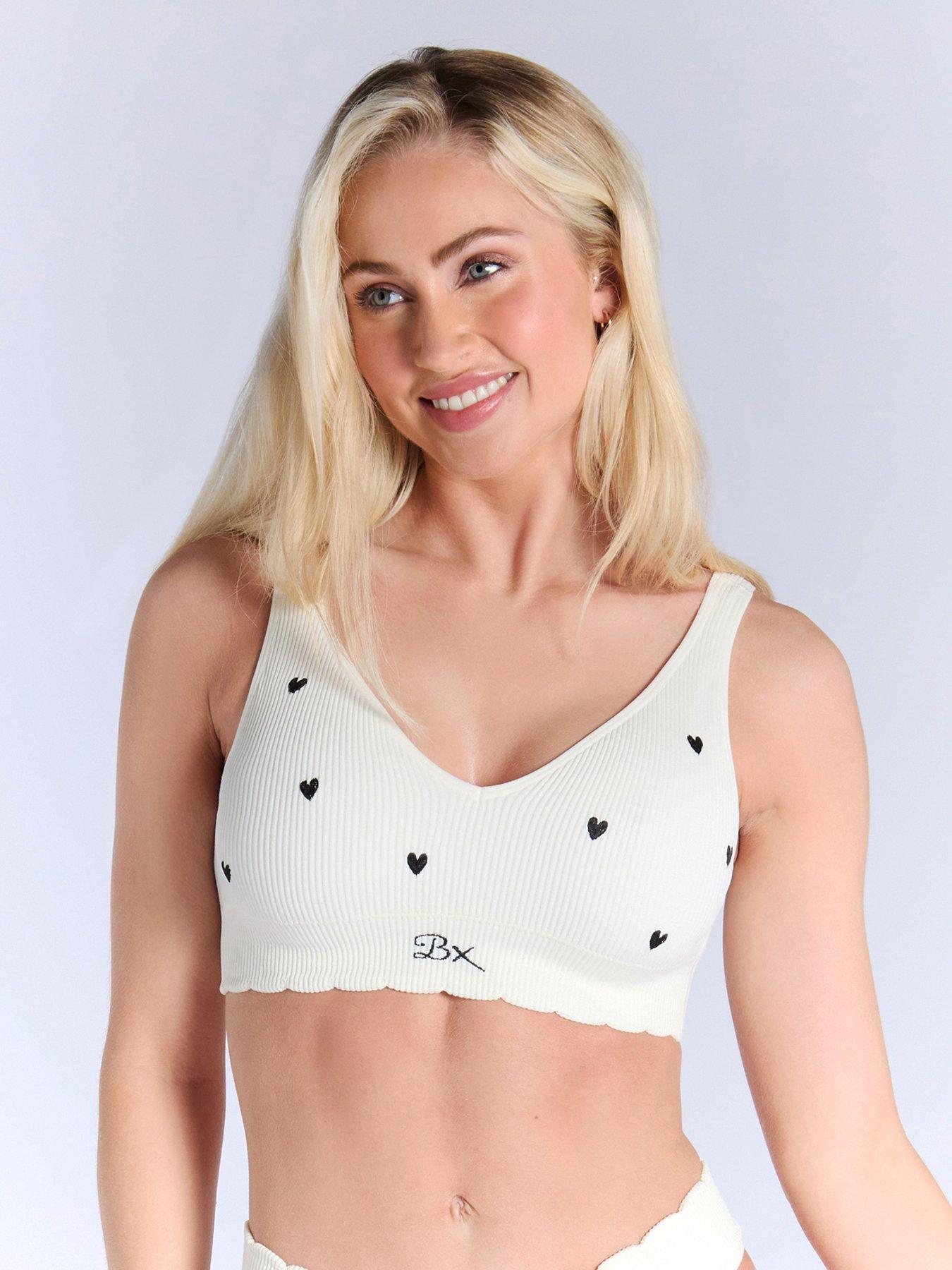 undefined Boux Avenue Mono Heart Embroidered Bralette - Cream