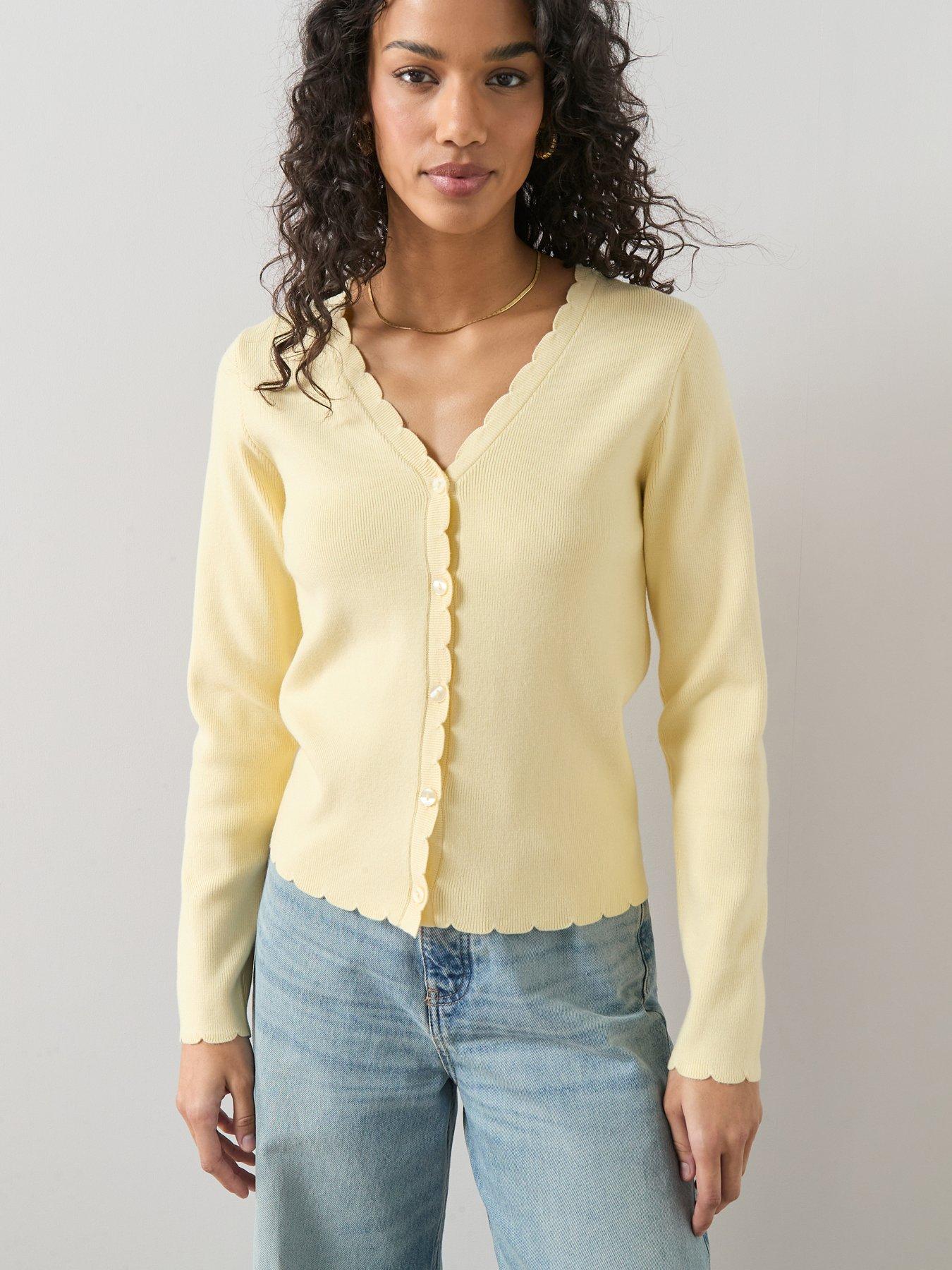 The Very Collection Classic Comfort Scalloped Edge Knitted Cardigan - Yellow