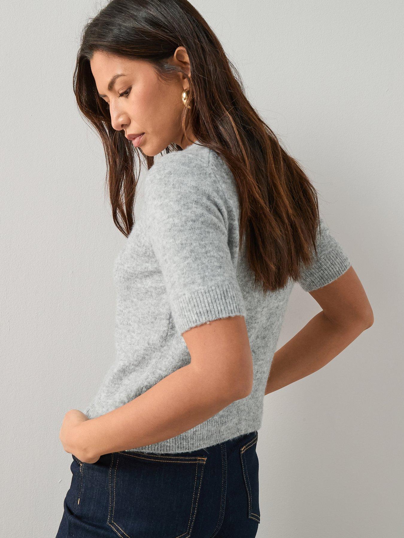 Image 2 of 6 of The Very Collection Short Sleeve Cherry Button Cardigan With Wool - Grey