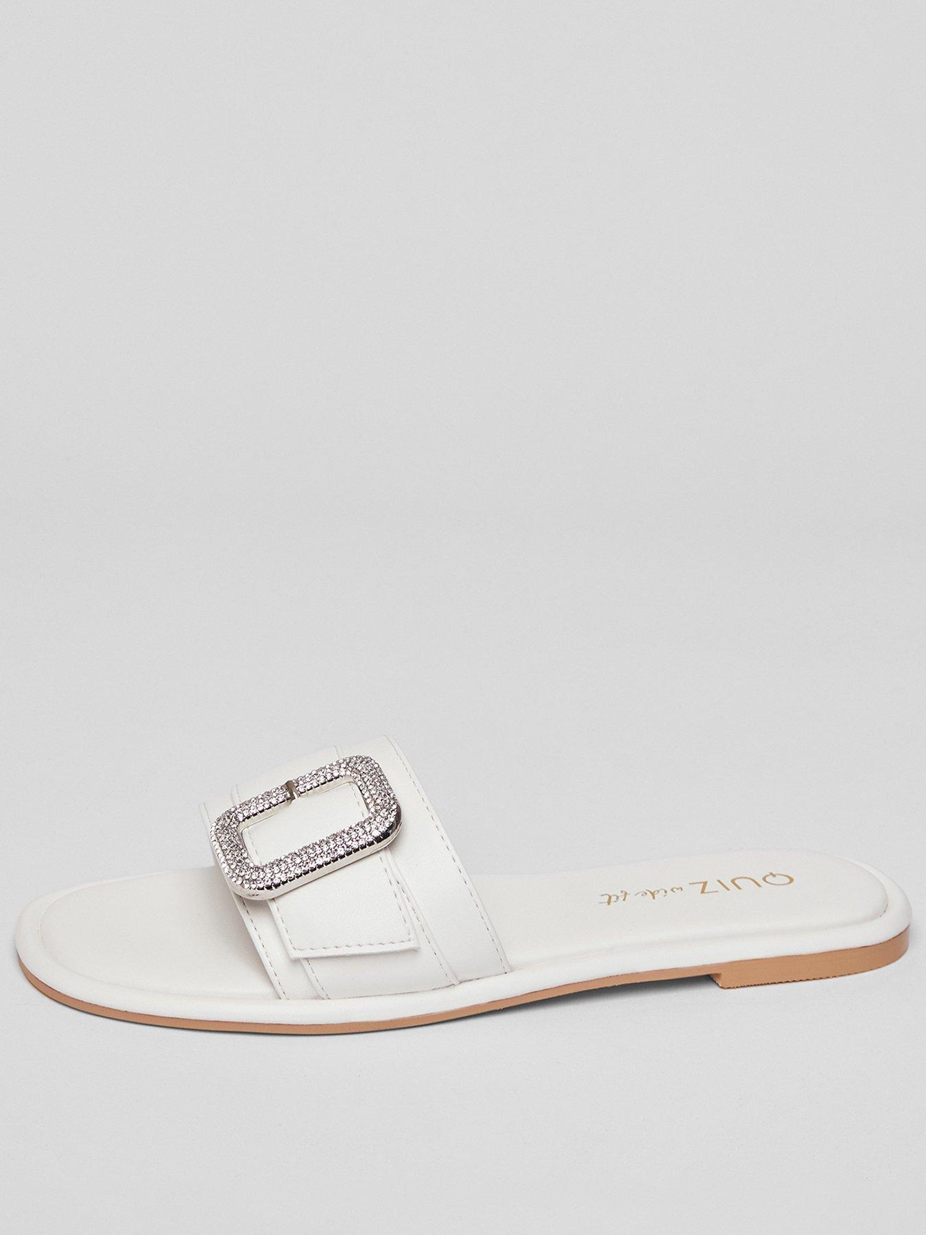 undefined Wide Fit White Diamante Buckle Sandals