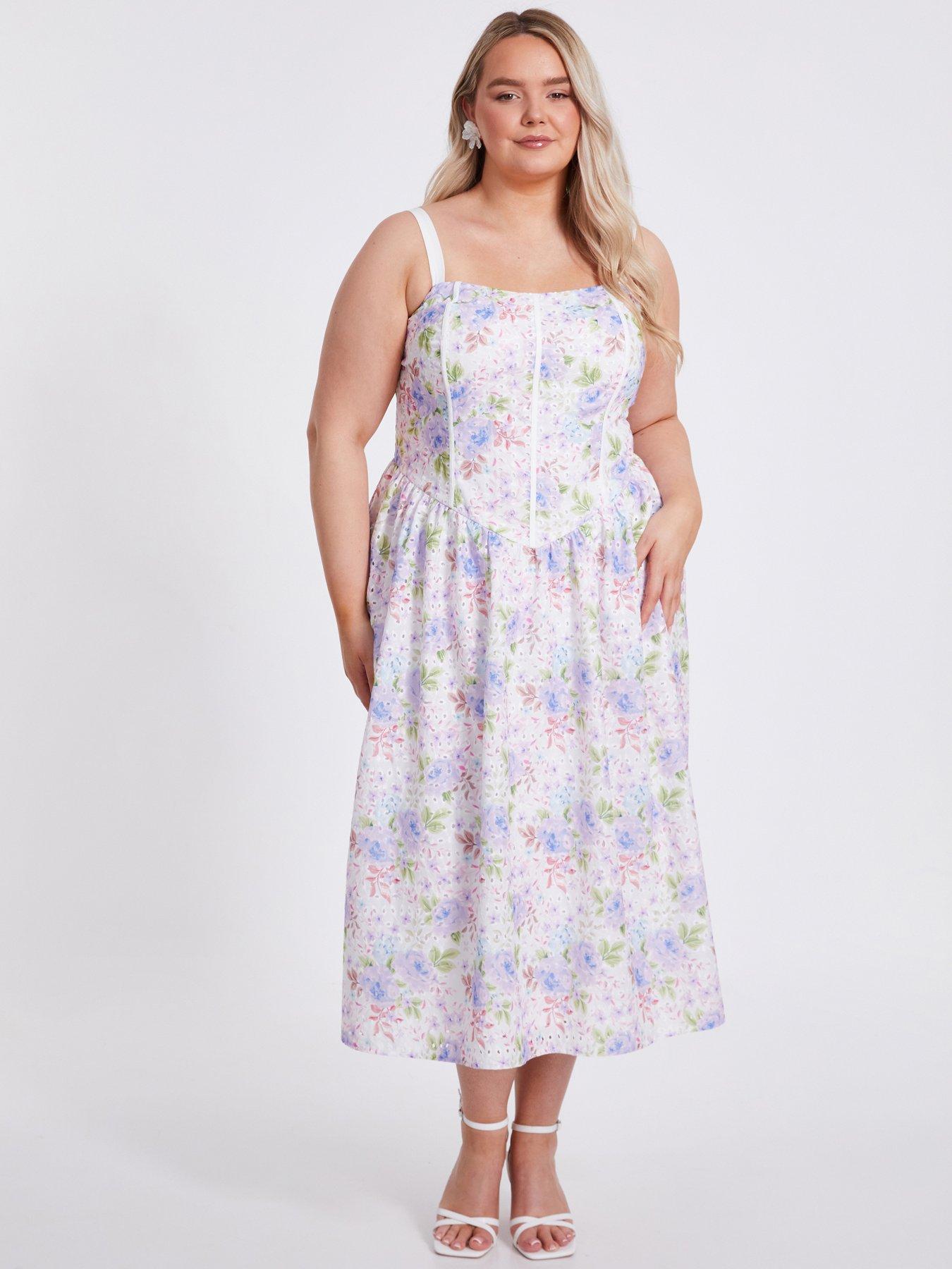 undefined Curve Floral Embroidered Midi Dress