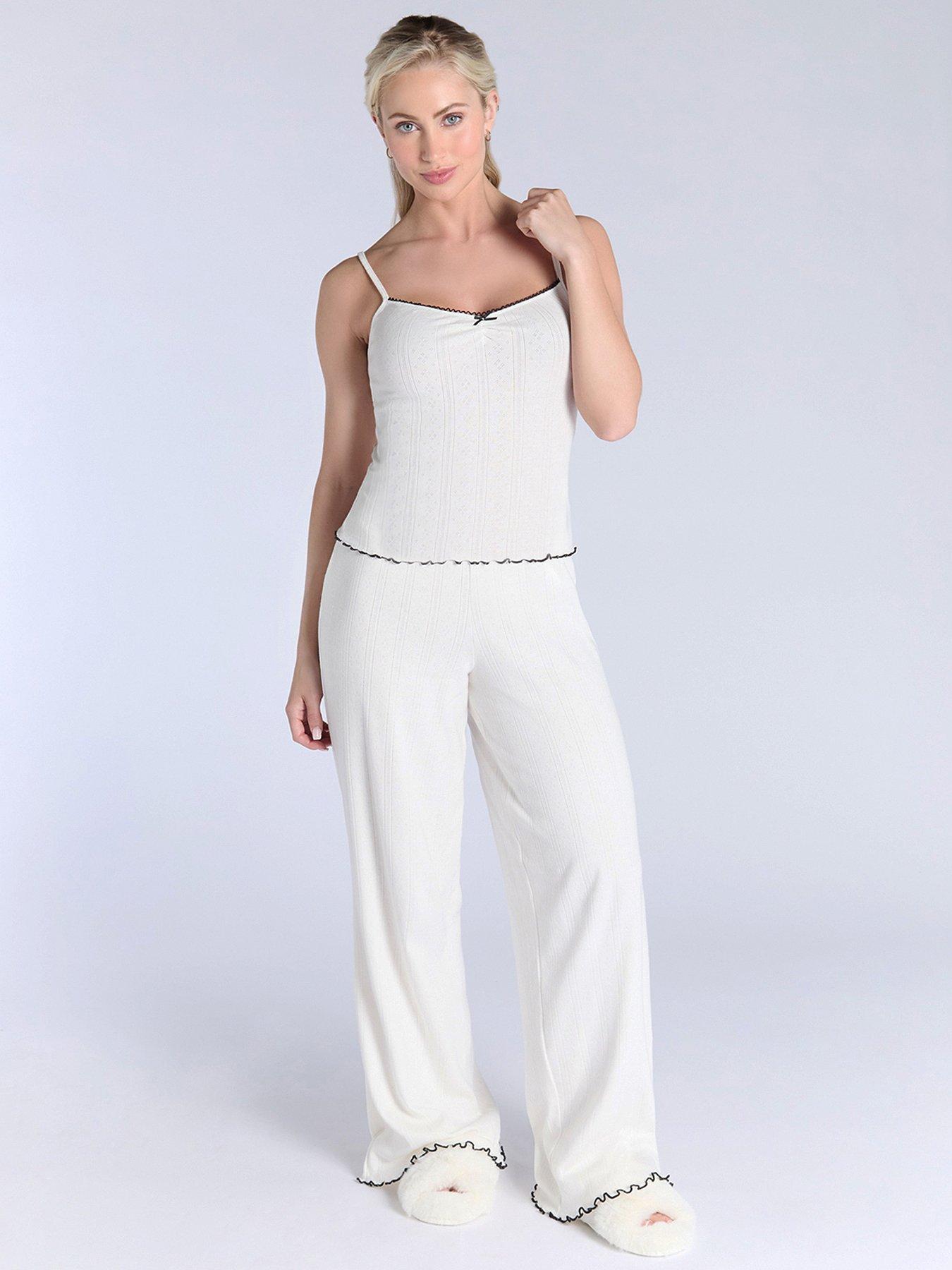 Image 1 of 5 of Boux Avenue Pointed Contrast Cami &amp; Pant Set - Cream