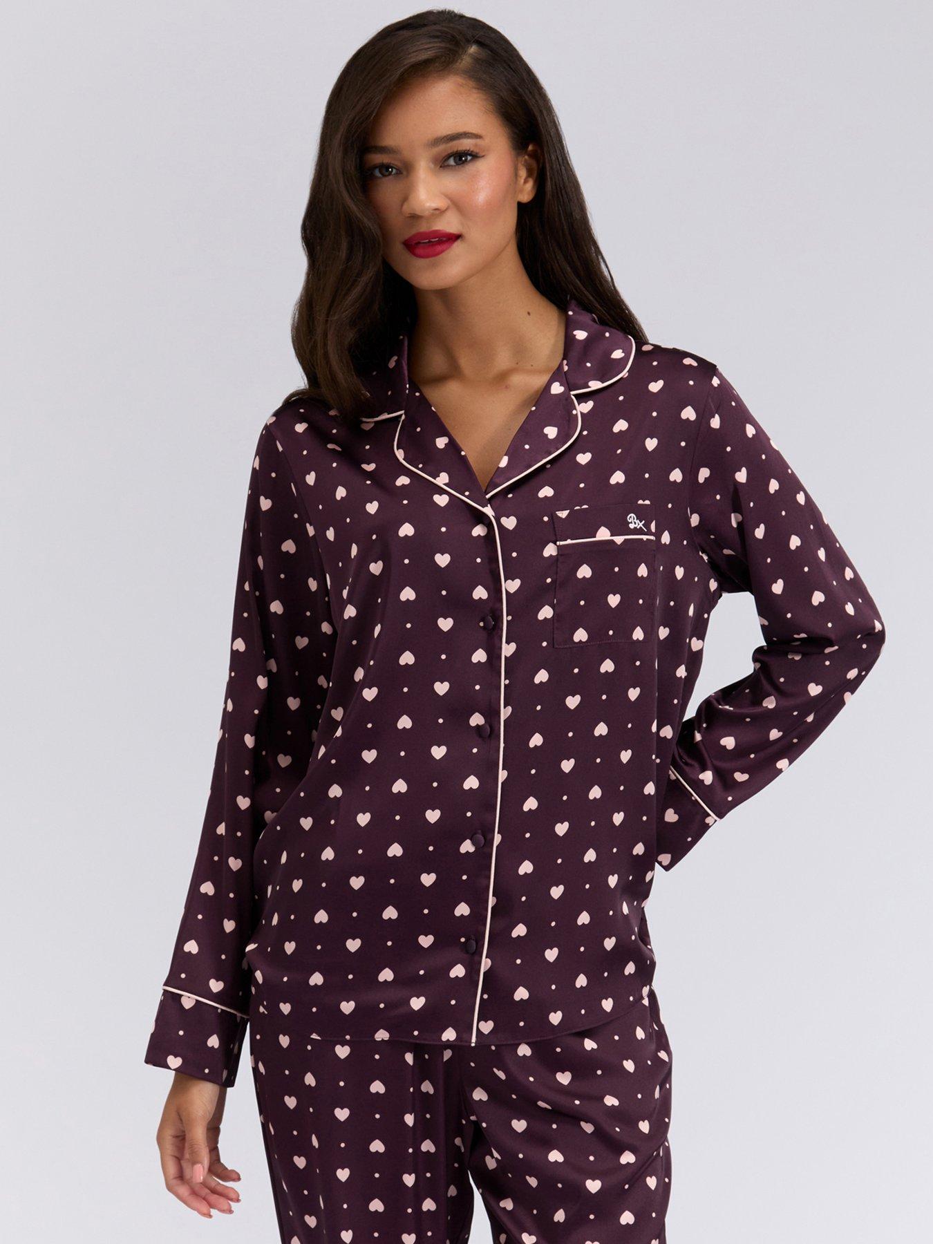 Boux Avenue Satin Heart Revere Top  &  Pant Set - Purple