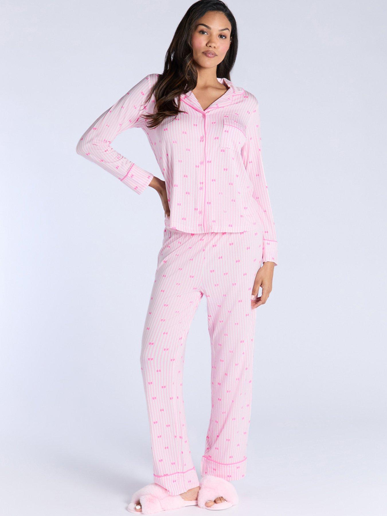 undefined Box Stripe Long Sleeve Revere & Pant Set - Pink Mix