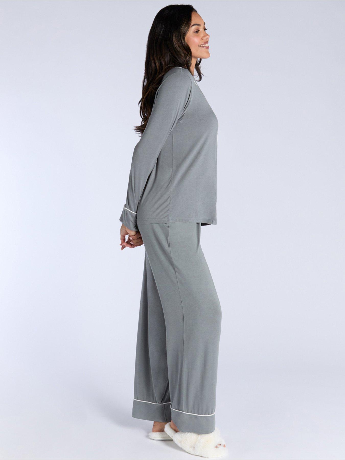 Image 3 of 5 of Boux Avenue Modal Long Sleeve Revere & Pant Set - Khaki