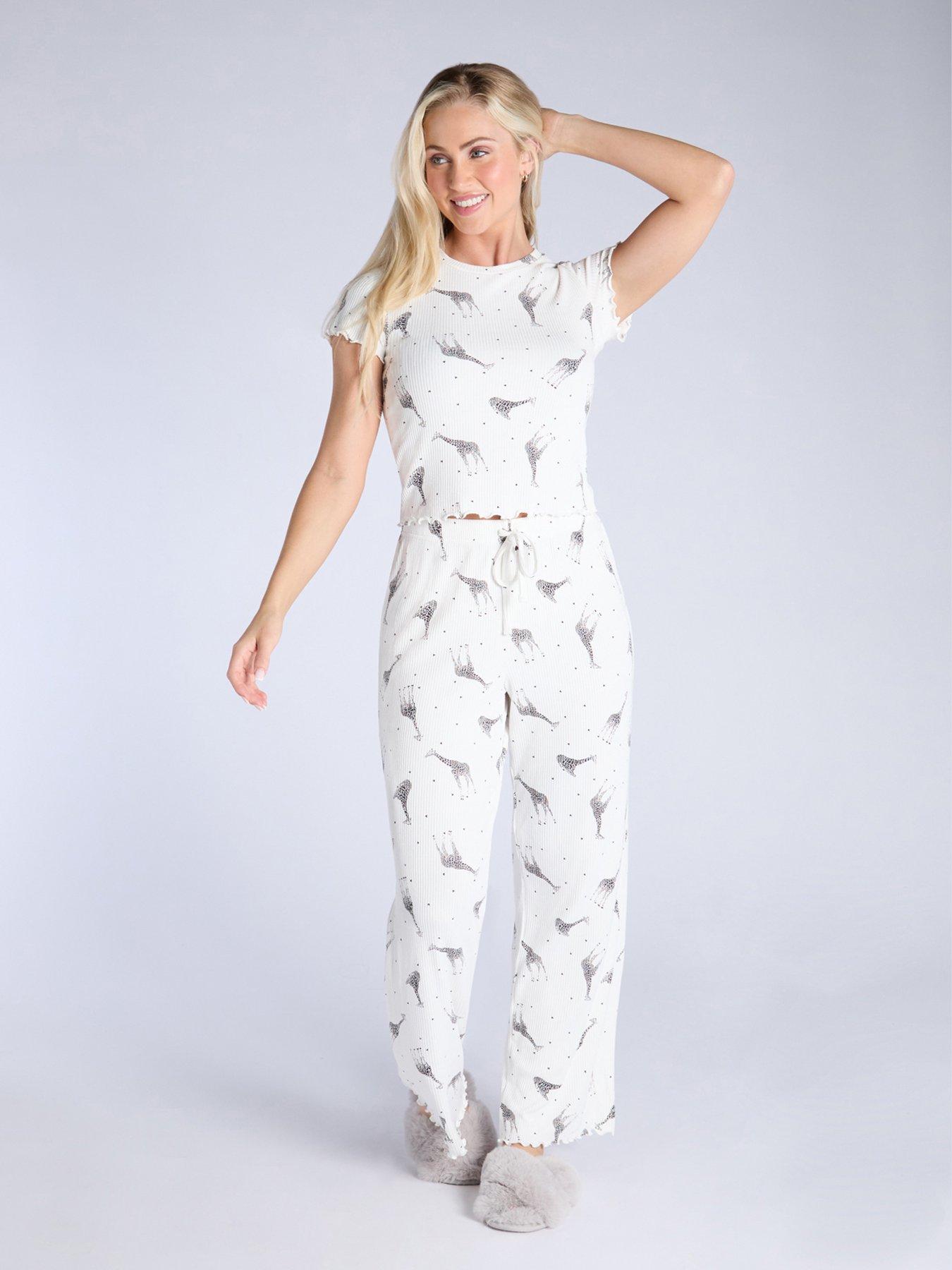 undefined Mono Giraffe Tee & Pant Set - Ivory Mix