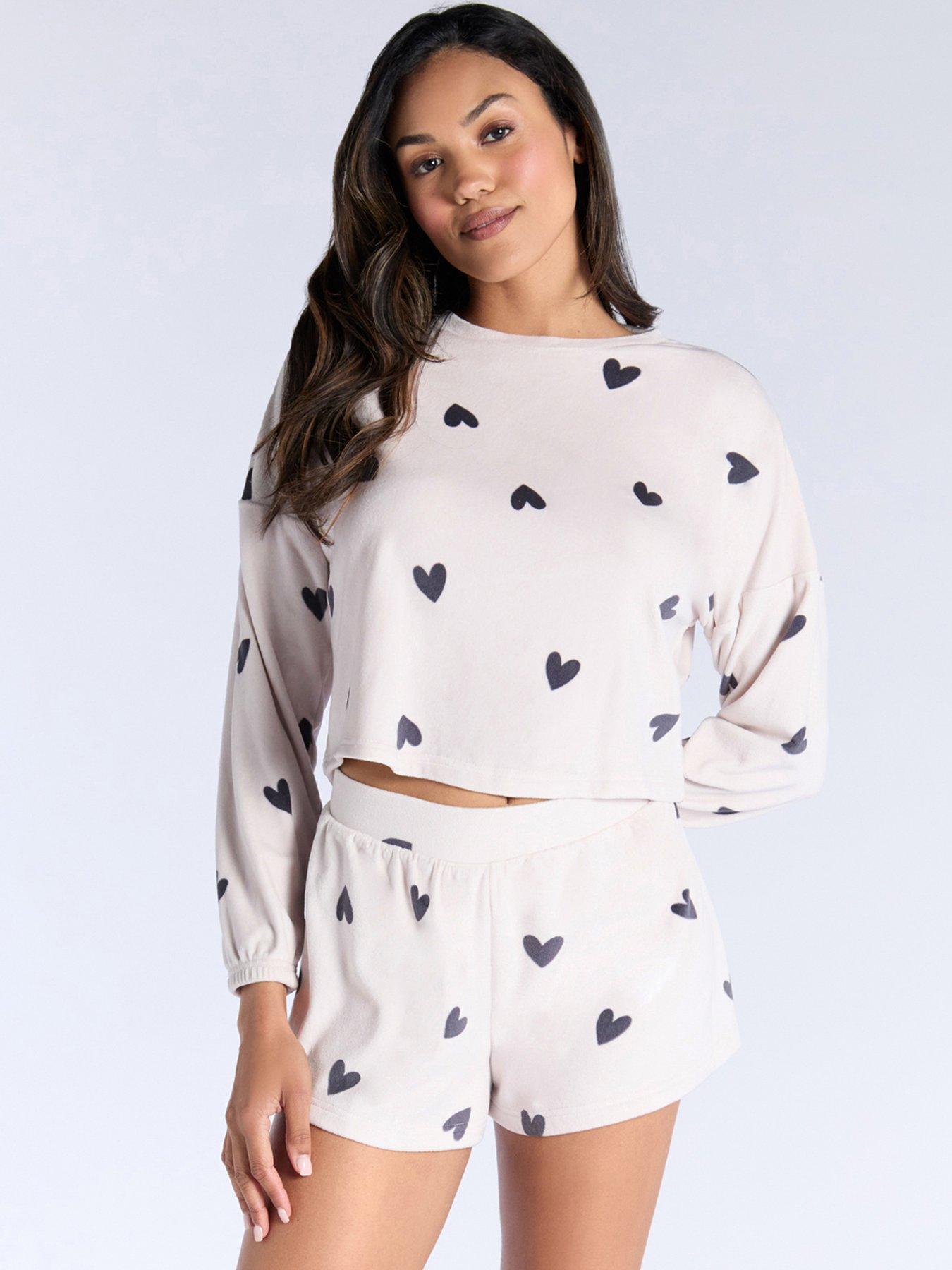 undefined Boux Avenue Heart Velour Crew & Short Set - Stone