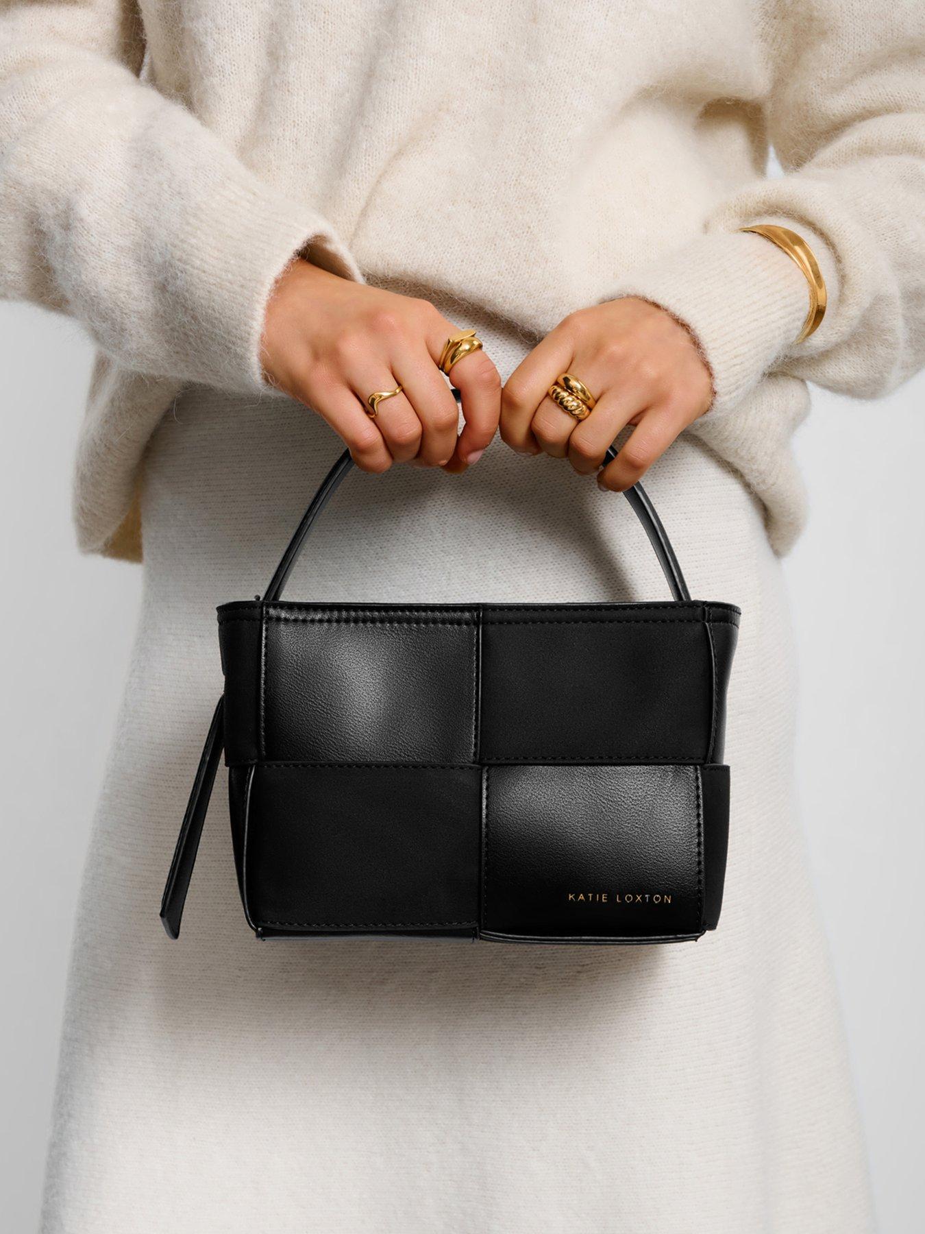 undefined Taya Woven Faux Suede Top Handle Bag  -  Black