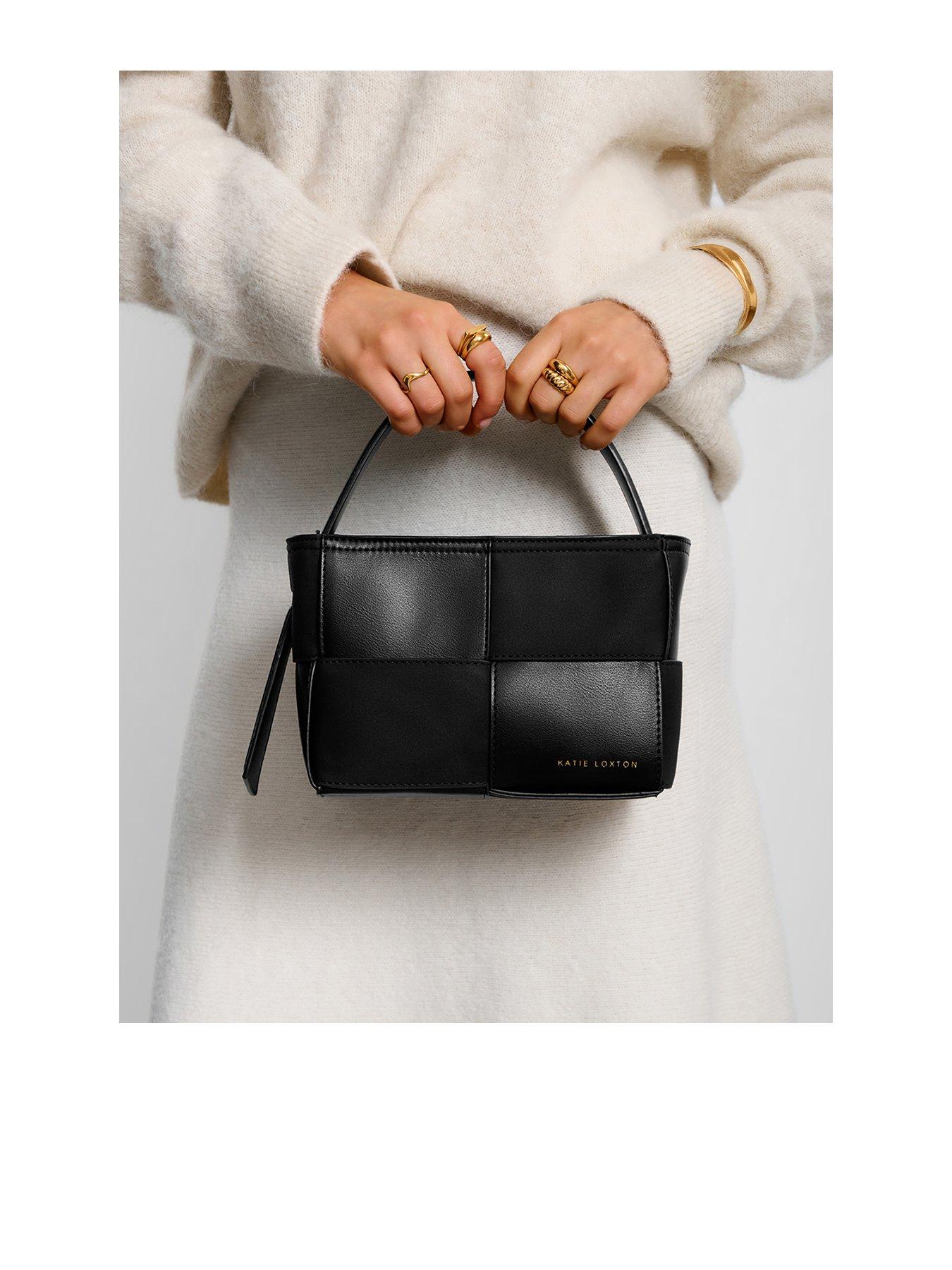 undefined Taya Woven Faux Suede Top Handle Bag  -  Black