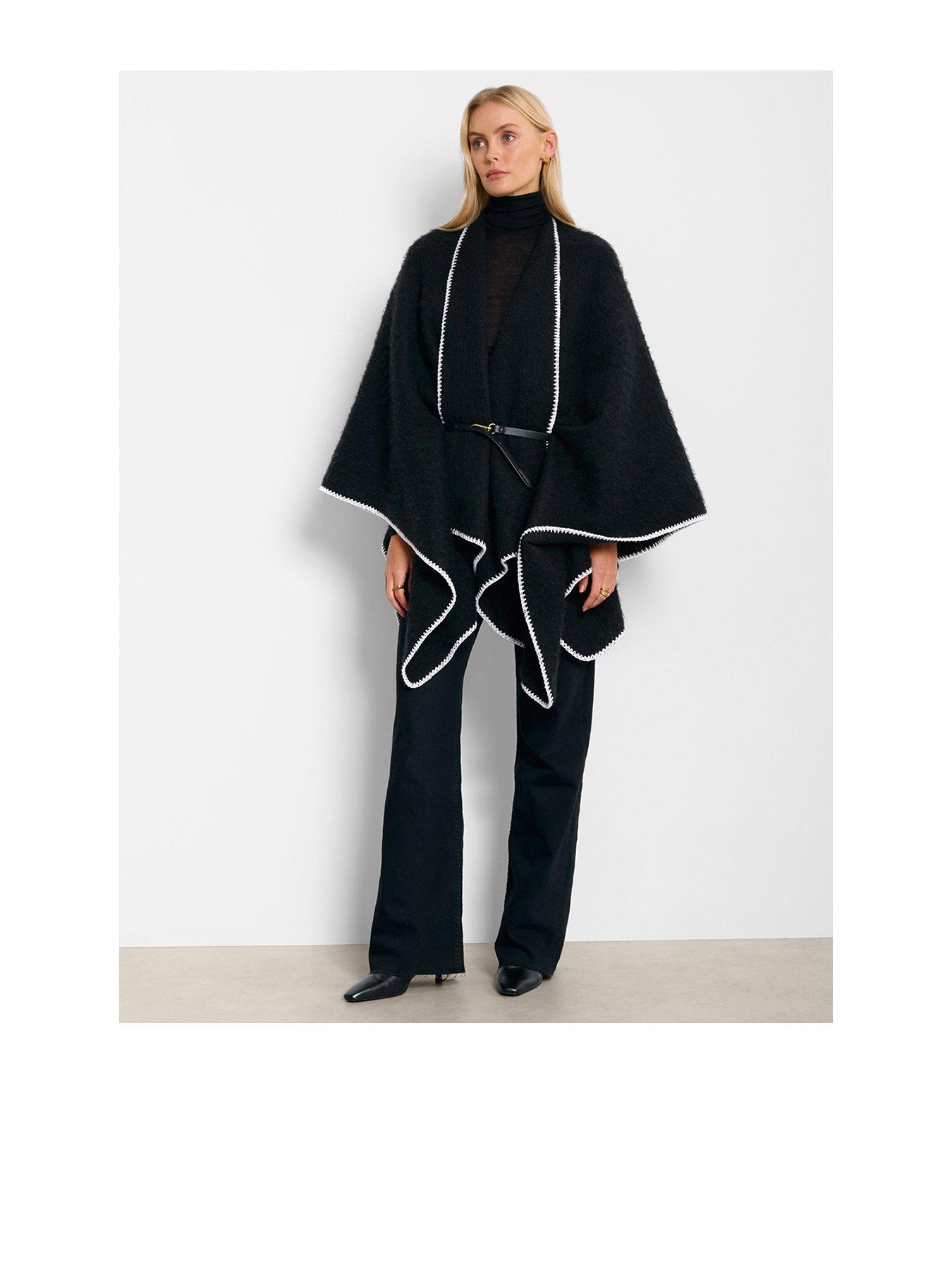 undefined Whipstitch Cape With Belt  -  Black