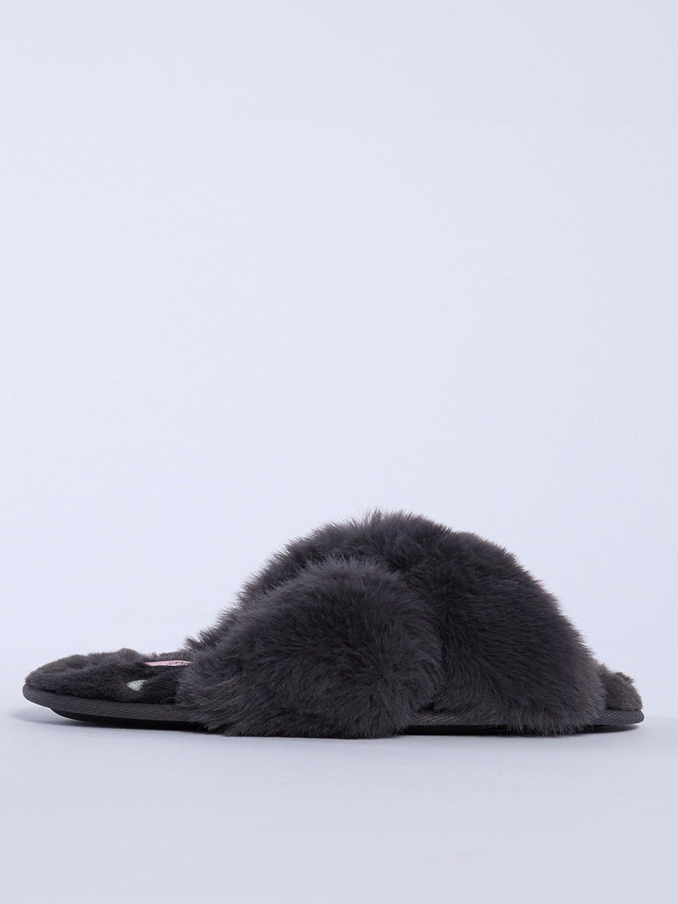 undefined Boux Avenue Heart Embroidered Crossband Slipper - Charcoal
