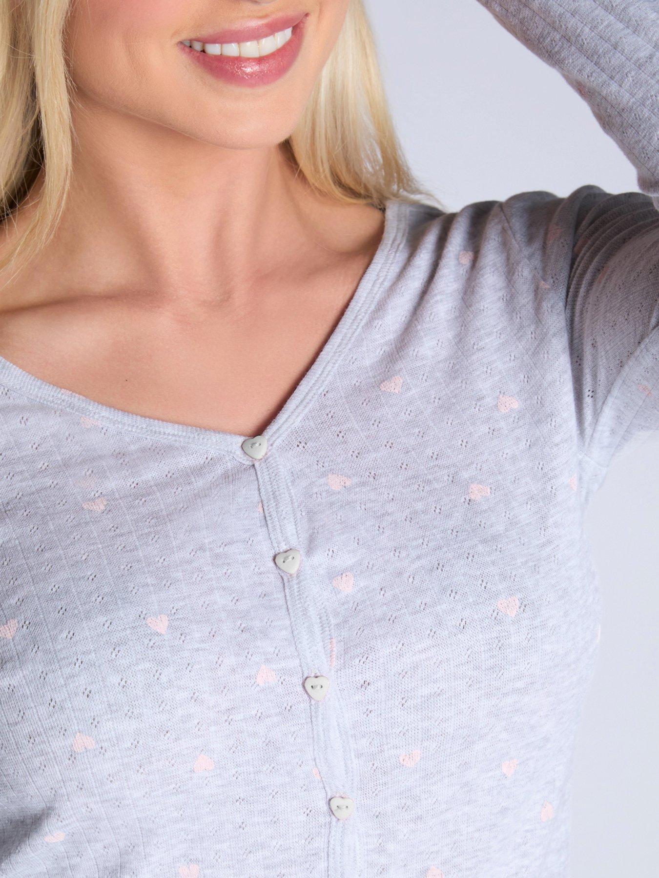 Image 5 of 5 of Boux Avenue Heart Pointelle Long Sleeve Top &amp; Short Set - Grey Marl Mix