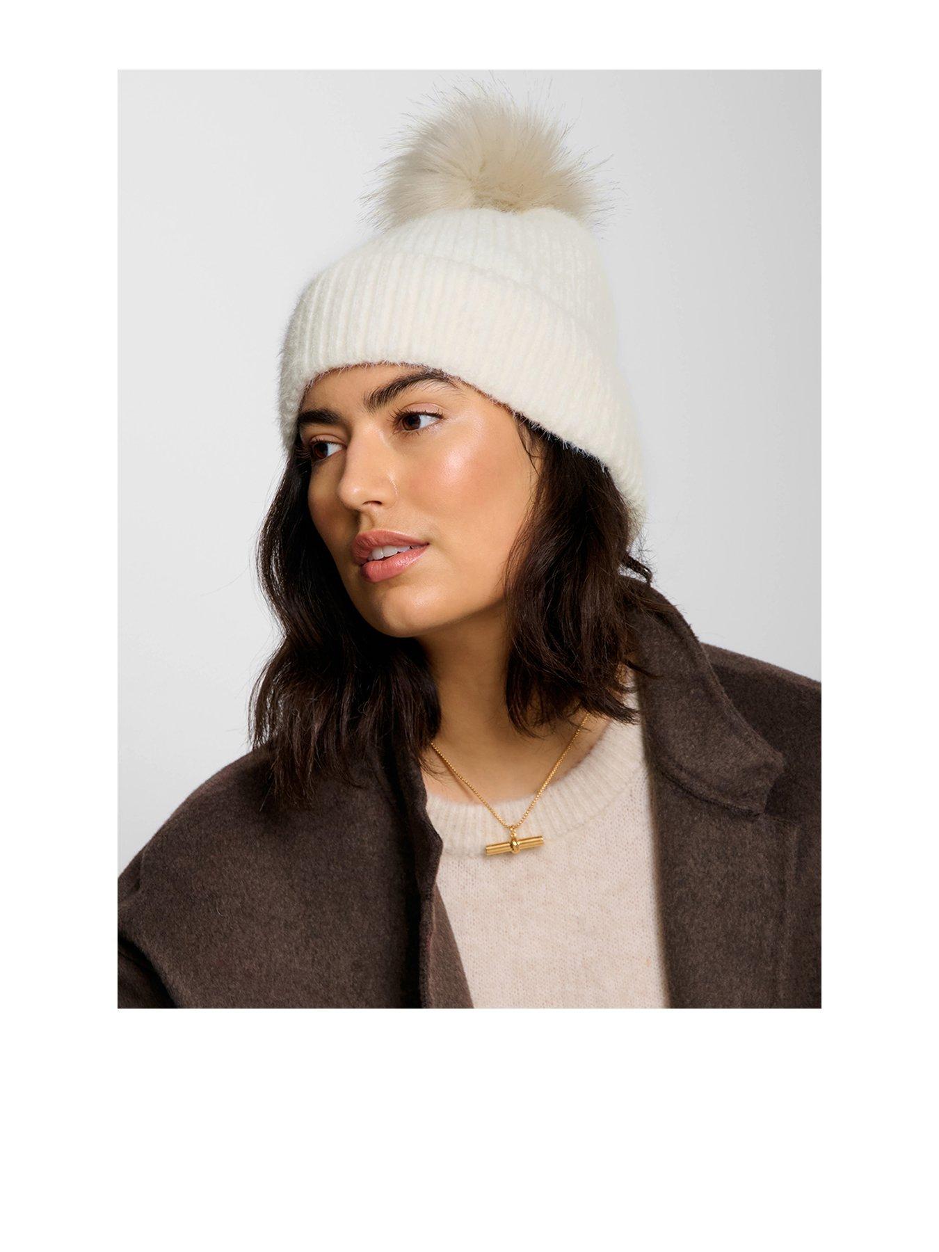 Katie Loxton Knitted Pom Pom Hat - Off White