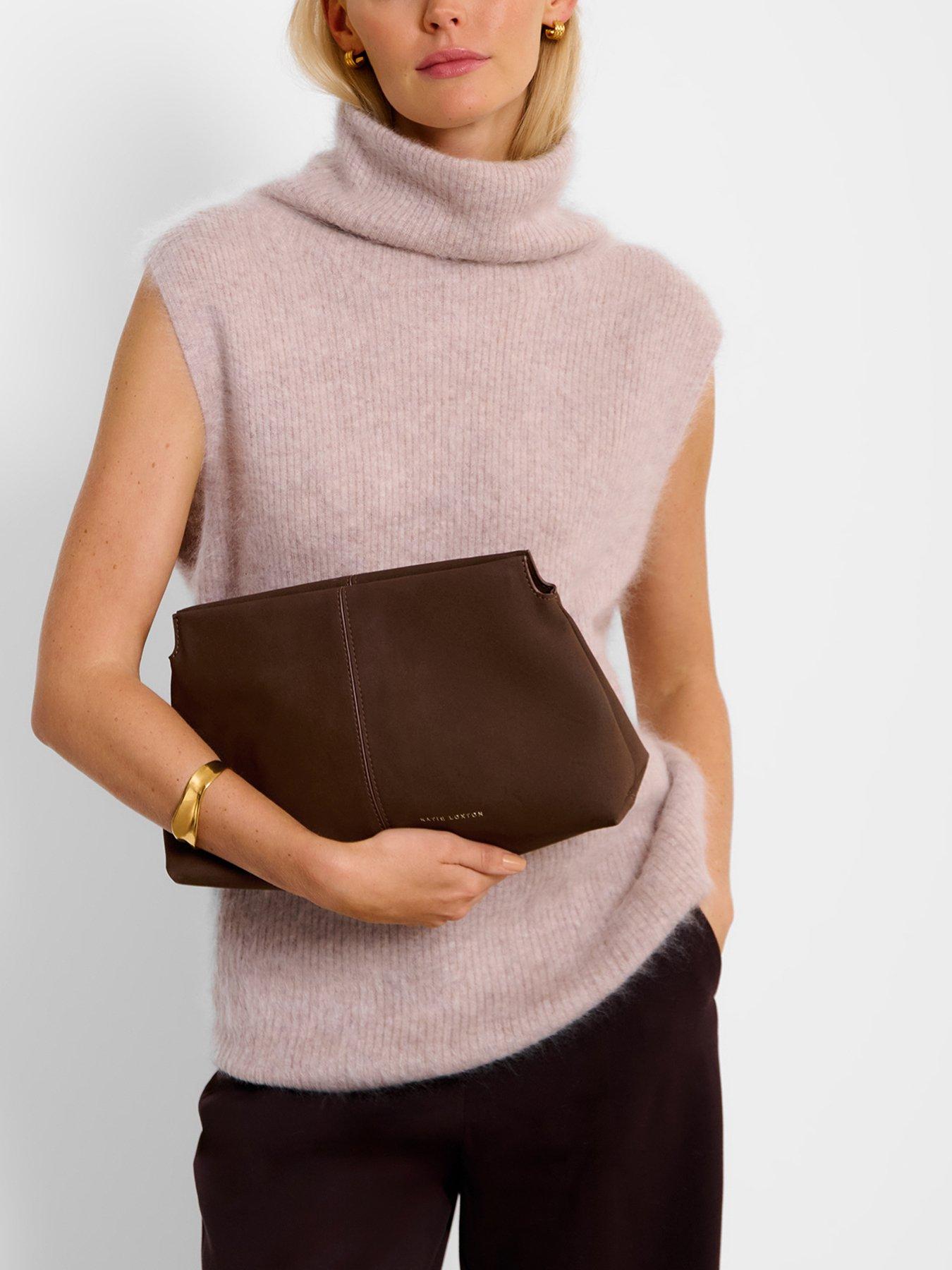 undefined Laila Faux Suede Clutch  -  Chocolate Faux Suede