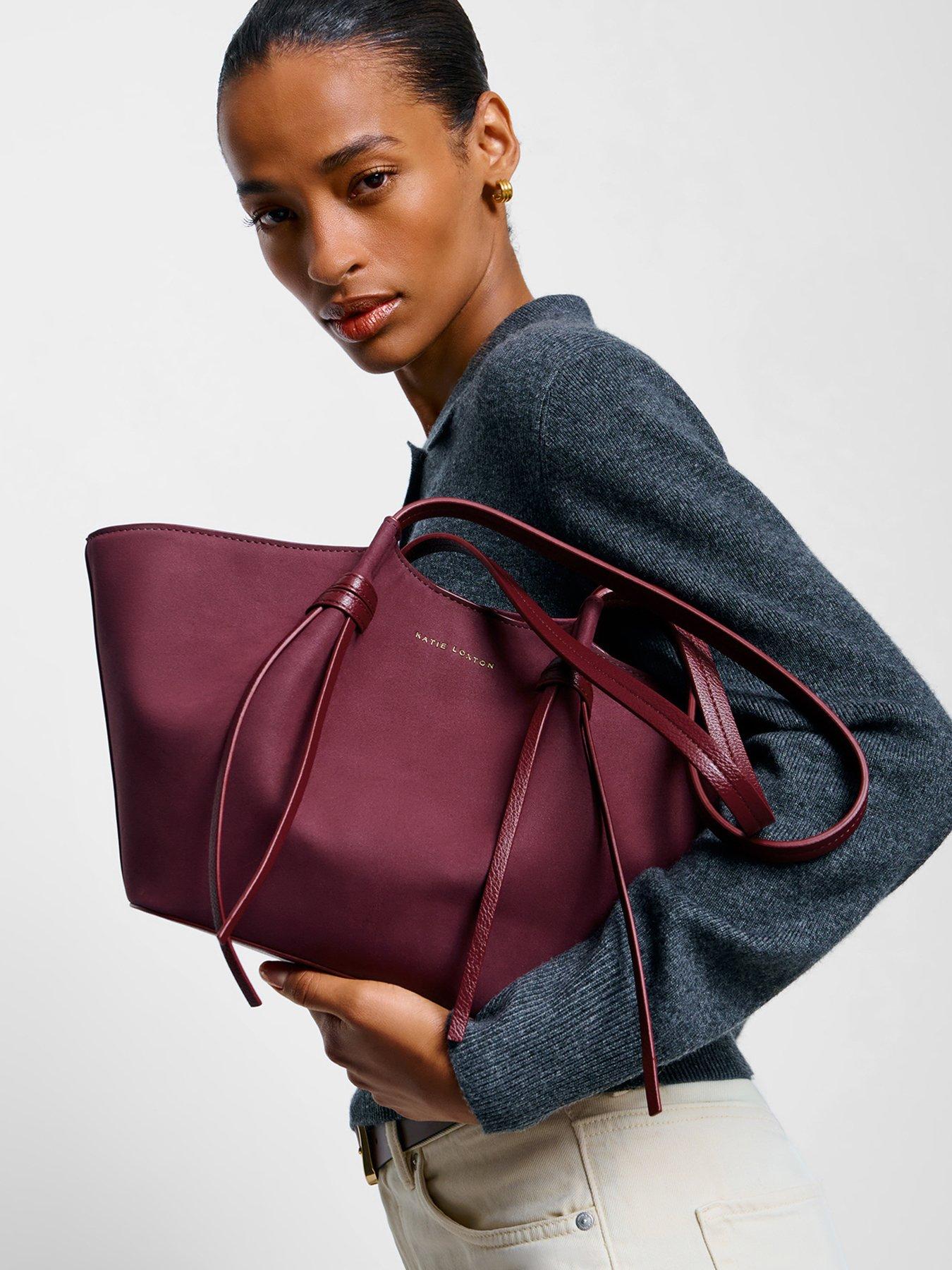 undefined Celina Faux Suede Small Tote Bag  -  Cherry Faux Suede