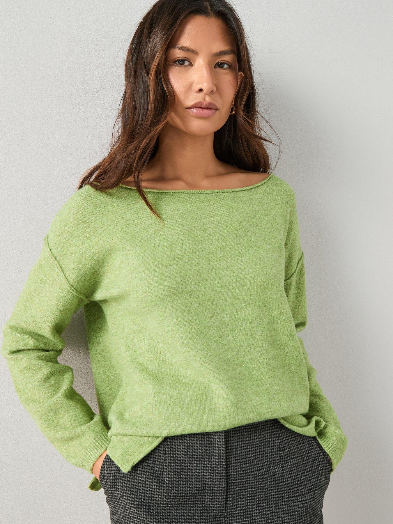 The Very Collection: Off Shoulder Jumper With Wool - Green
