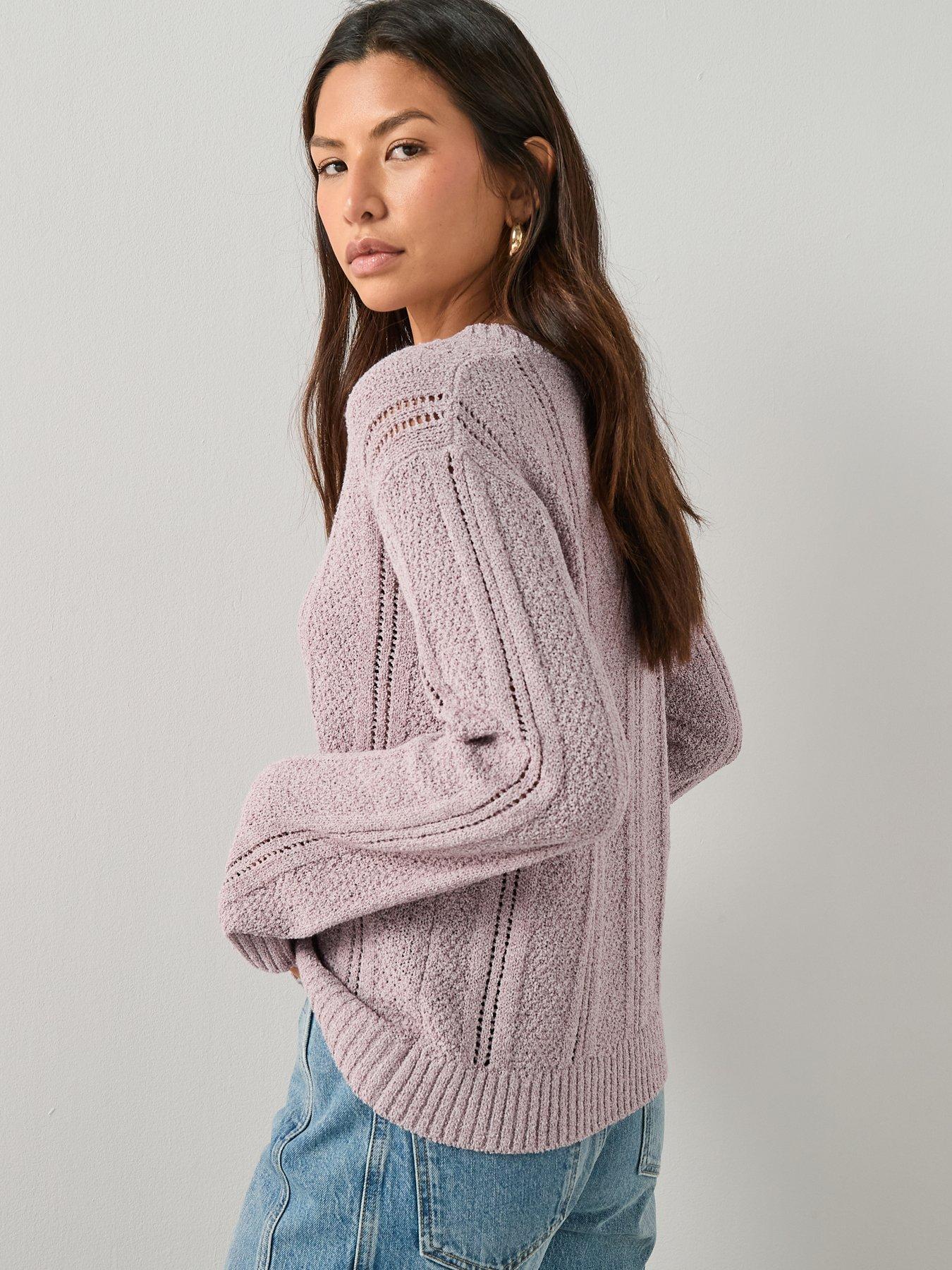 Image 2 of 7 of The Very Collection V Neck Textured Knitted Jumper - Lilac