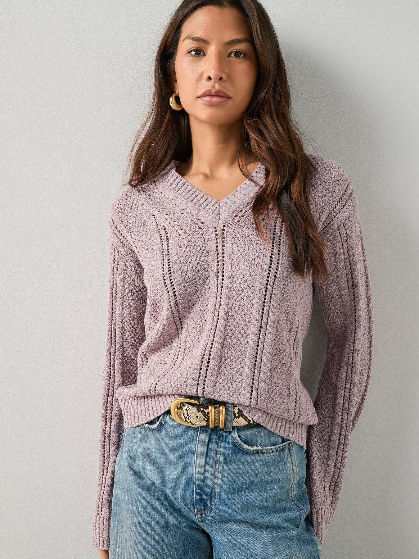 Image 5 of 7 of The Very Collection V Neck Textured Knitted Jumper - Lilac